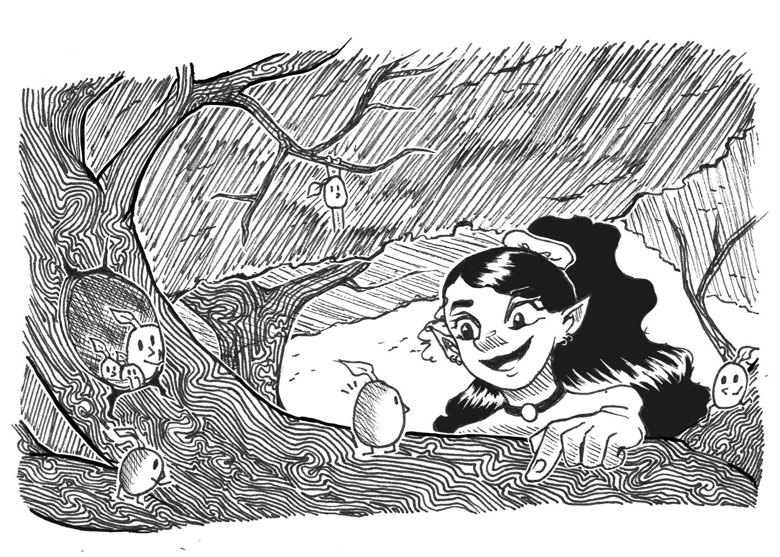 Illustration pour un devoir sur l'encrage 3/3 (plume G ; encre de chine ; feutres liner) | février 2025
