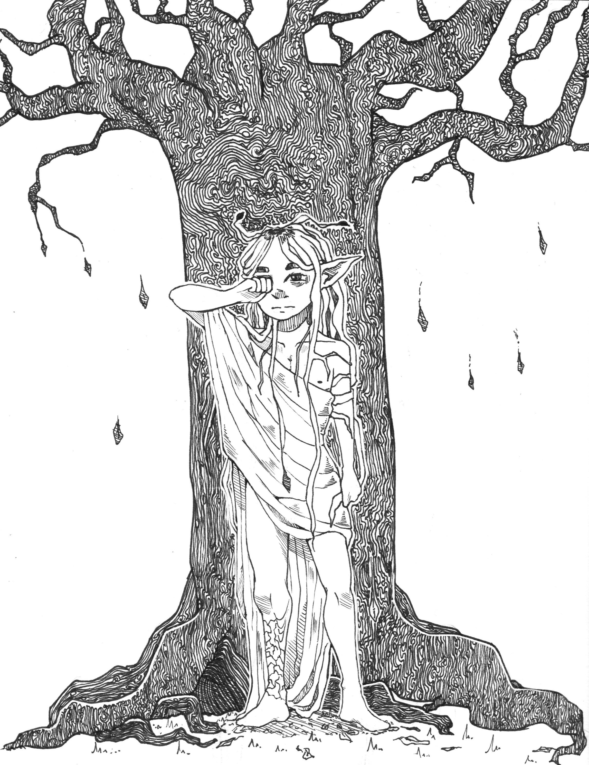Illustration pour un devoir sur l'encrage 1/3 (plume G ; encre de chine ; feutres liner) | février 2025
