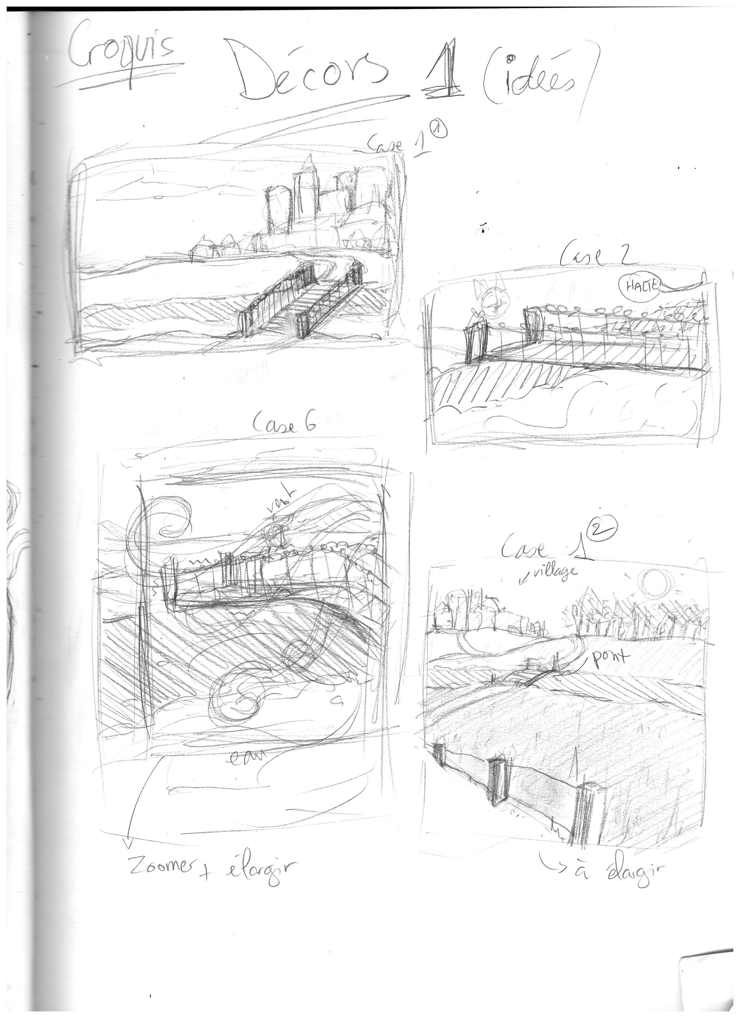 Croquis de décors pour un devoir de création à partir d'un scénario 1/2 | janvier 2025