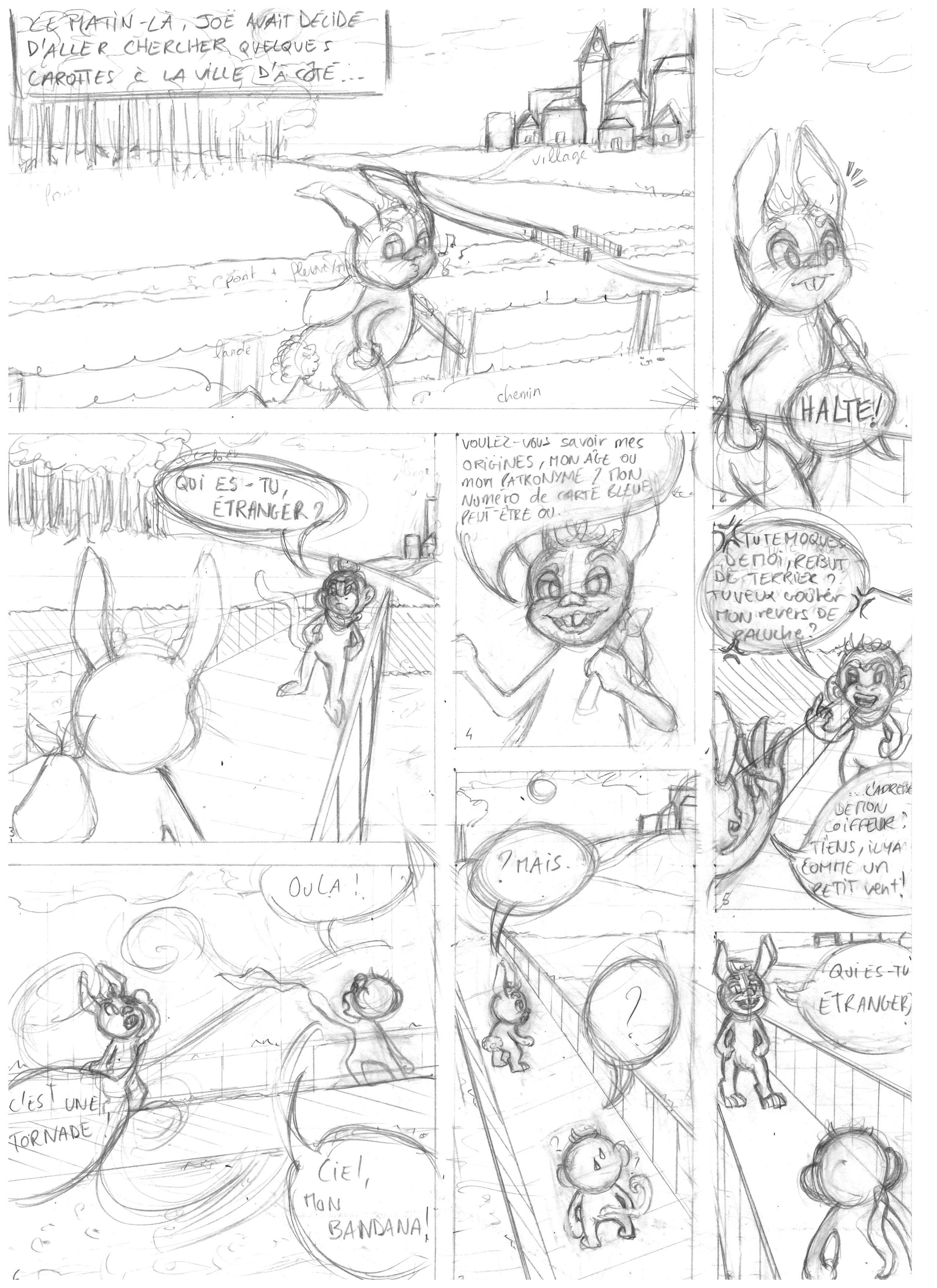 Croquis d'une page BD pour un devoir de création à partir d'un scénario | janvier 2025