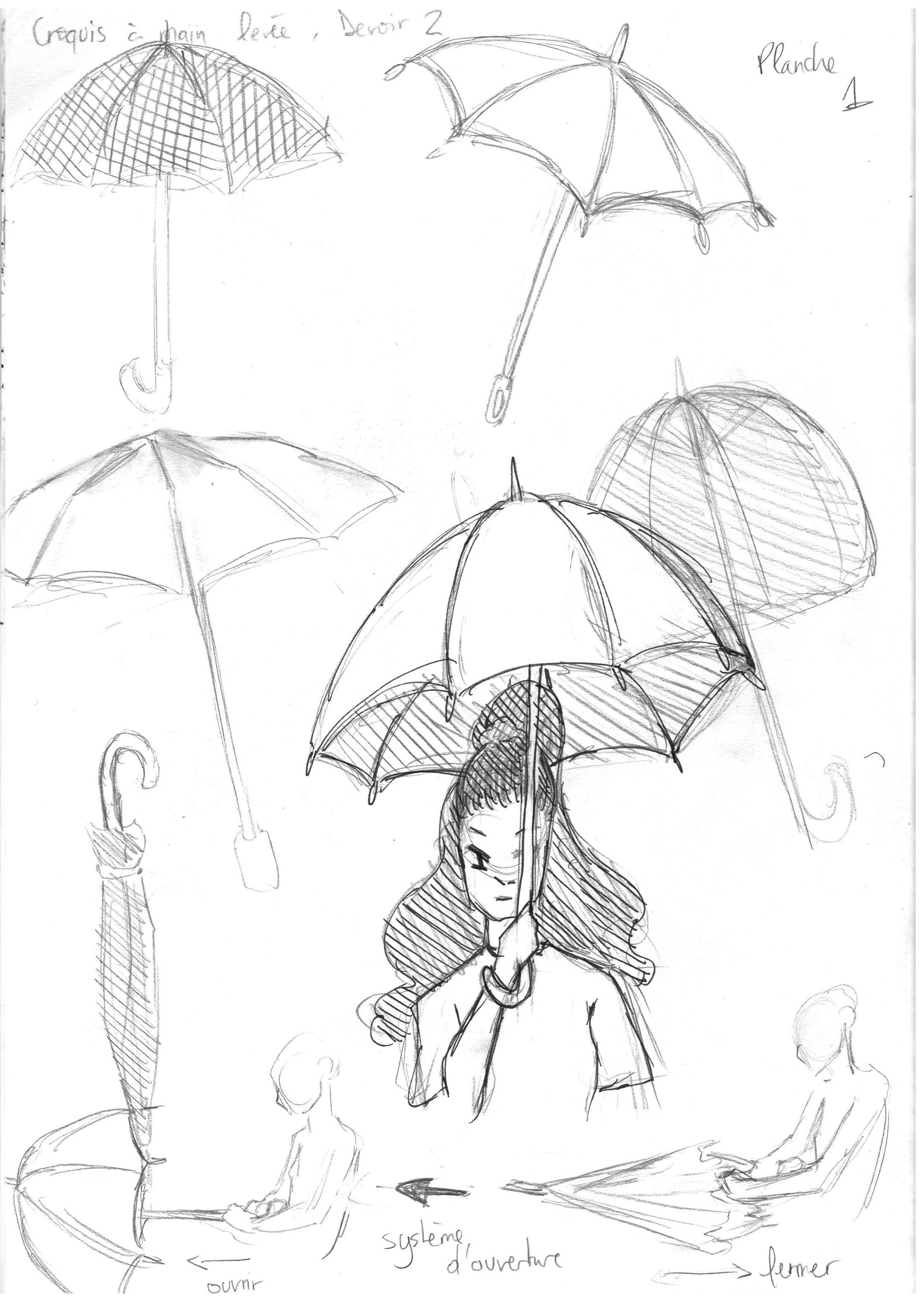 Croquis d'étude d'un parapluie pour un devoir 1/2 | juillet 2023