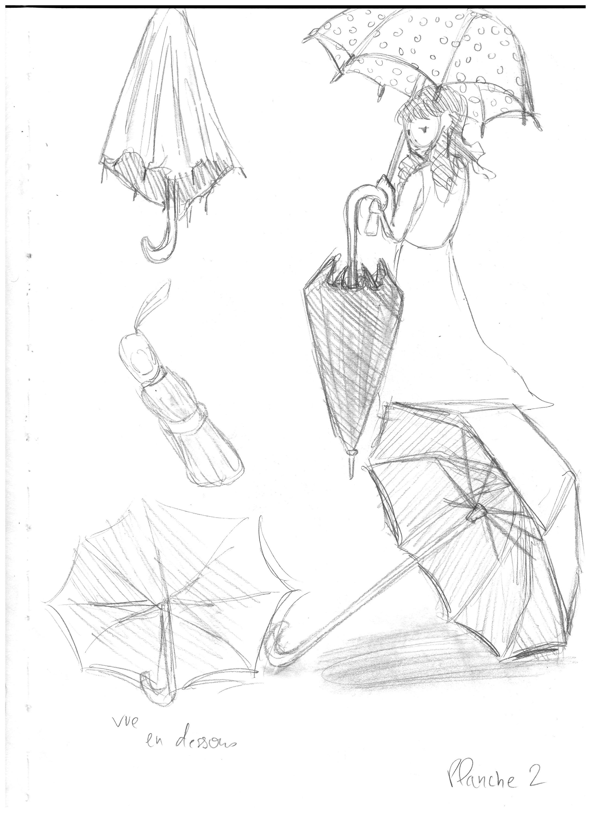 Croquis d'étude d'un parapluie pour un devoir 2/2 | juillet 2023
