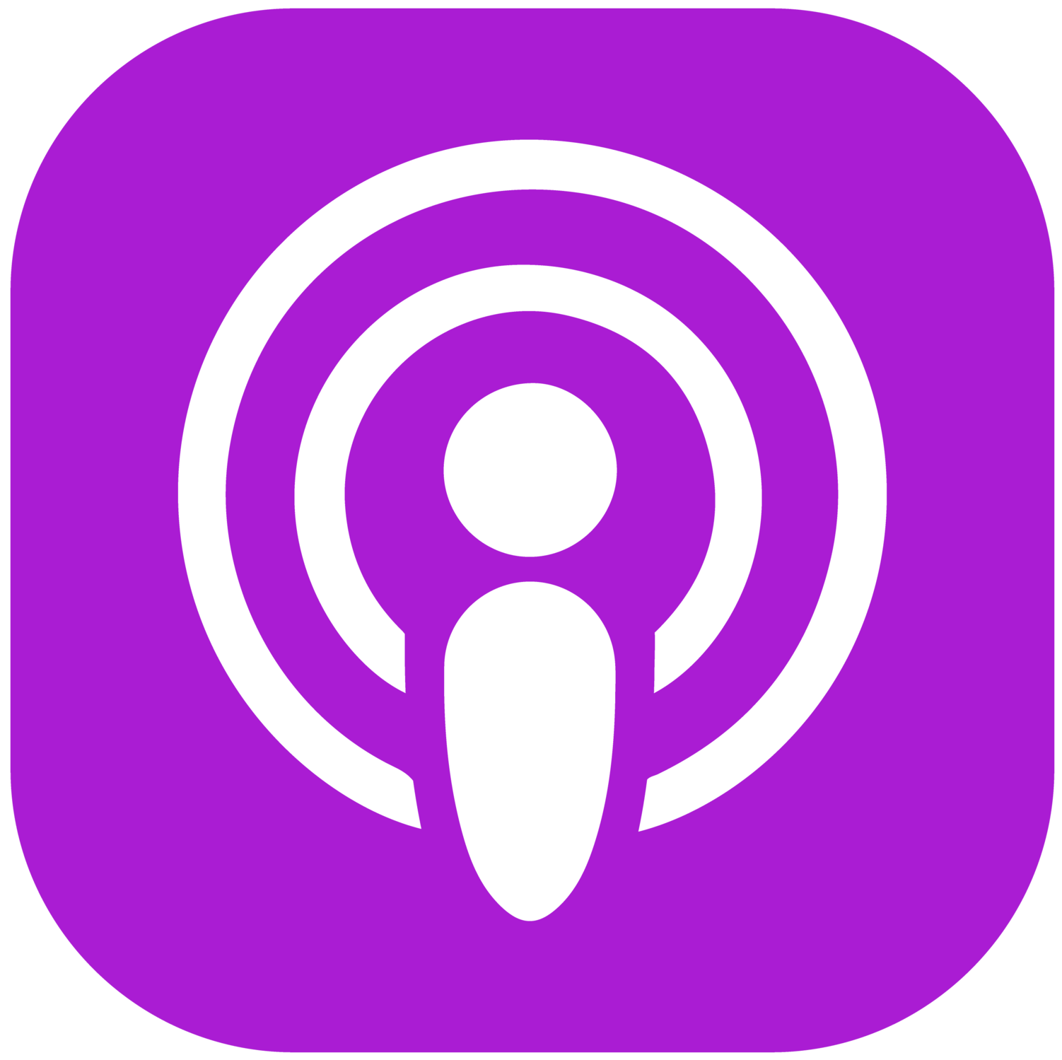 Apple Podcasts logo with white stylized person and concentric circles around the head.
