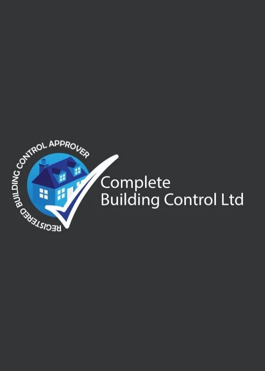 Logo for Complete Building Control Ltd featuring a blue house with a check mark and the text "Registered Building Control Approver" surrounding it.