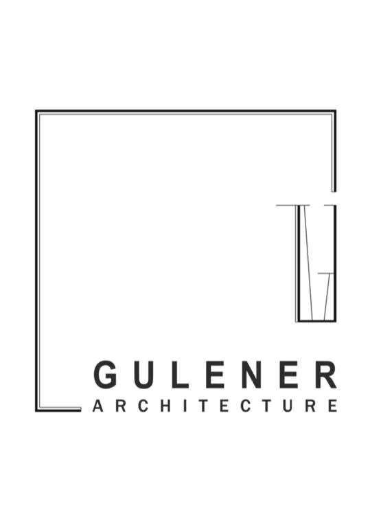 Gulener Architecture logo with a minimalist black line drawing of a building corner and staircase.