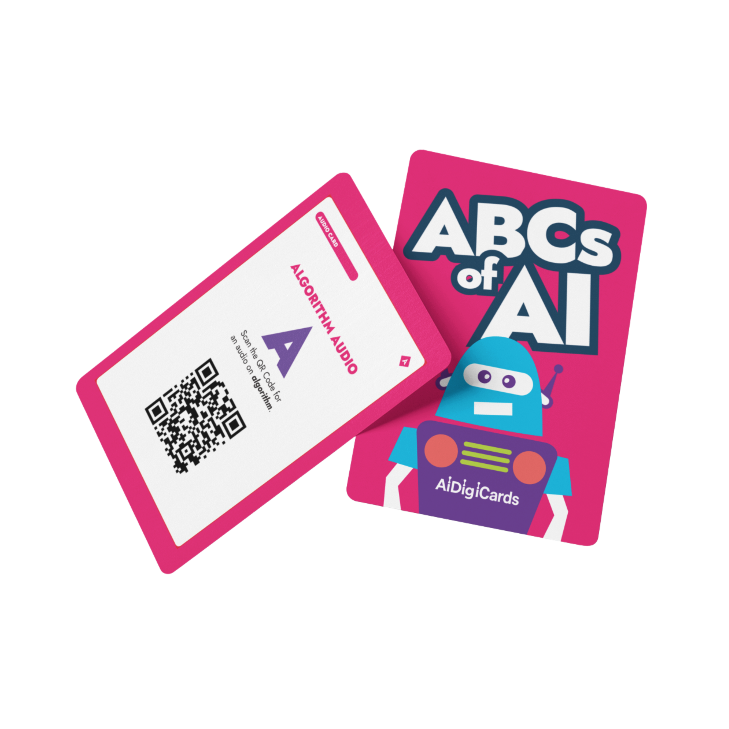 Image of Bright Pink ABCs of Art A digital learning card for children's art education with QR code and colorful graphics.