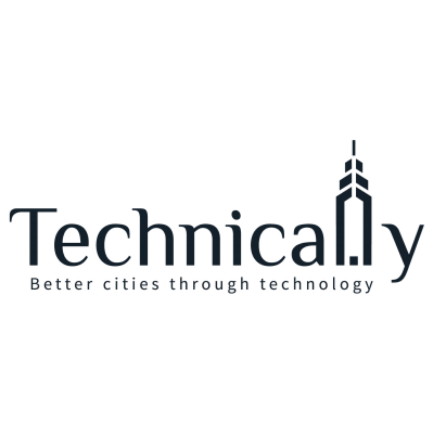 A logo with the text 'Technically" and the tagline 'Better cities through technology', featuring a stylized cityscape with a tall building.
