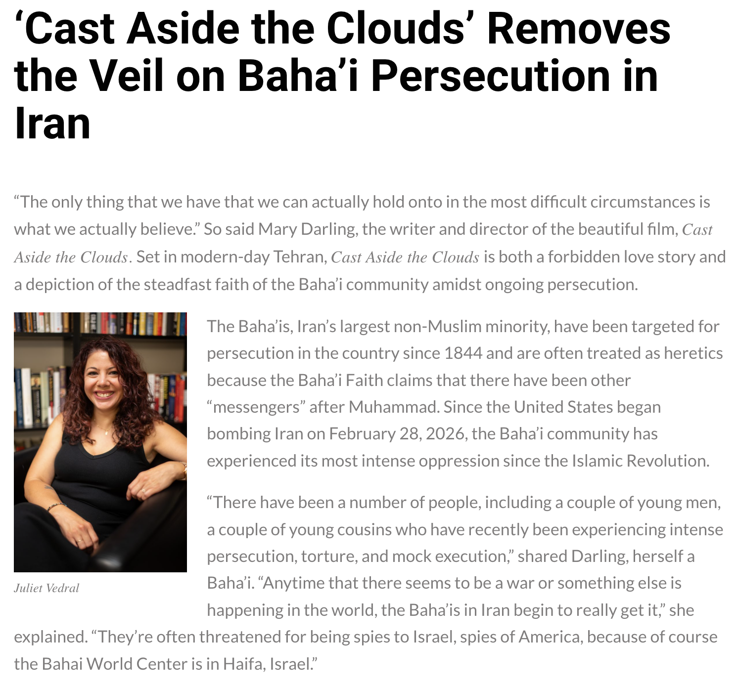 ‘Cast Aside the Clouds’ Removes the Veil on Baha’i Persecution in Iran
