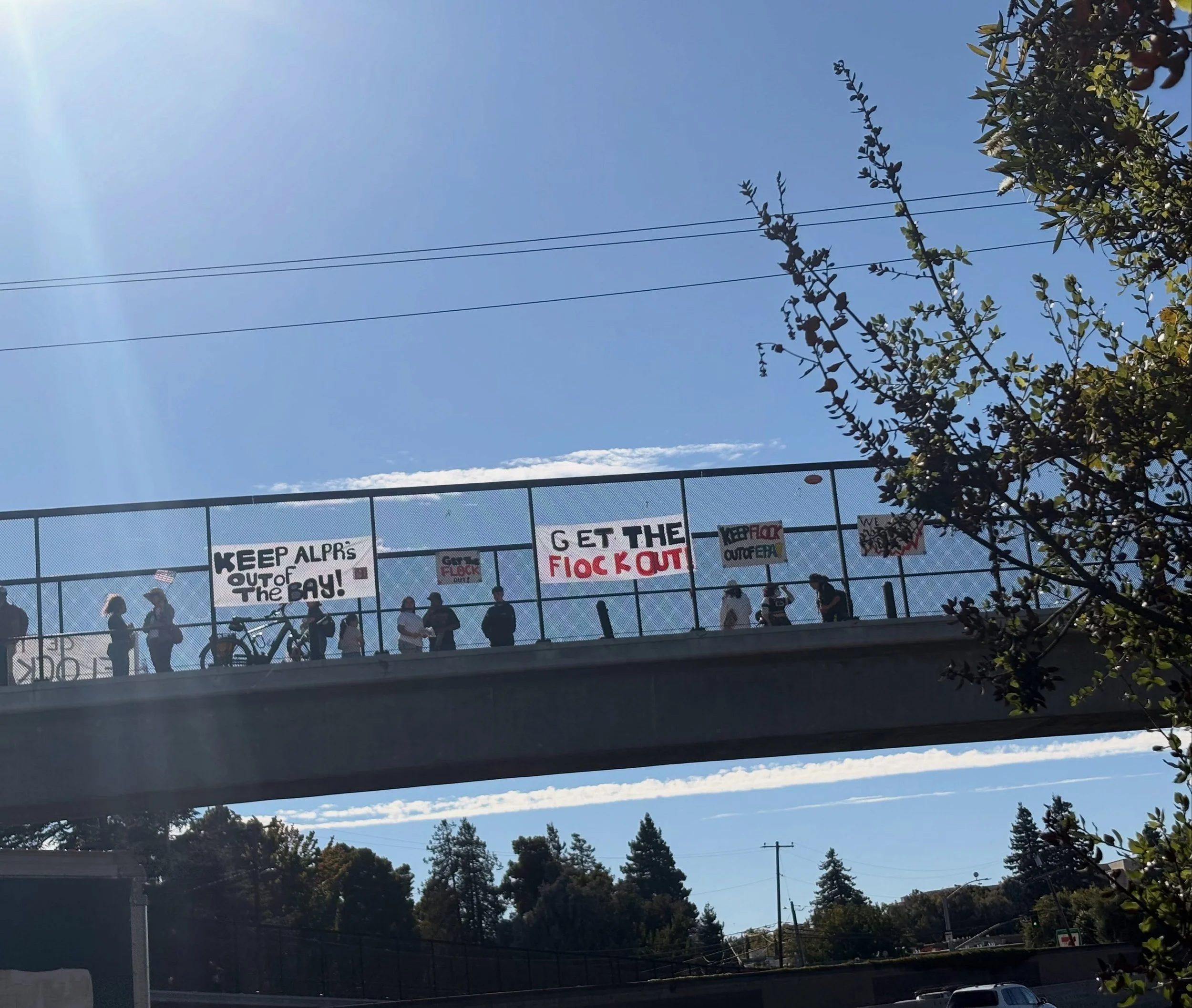 A few weeks ago, we took a stand against mass surveillance in our communities.

Huge thank you to everyone who came out and supported our banner drop for the National Week Against ALPRs. Grateful for everyone who showed up, helped make this action ha