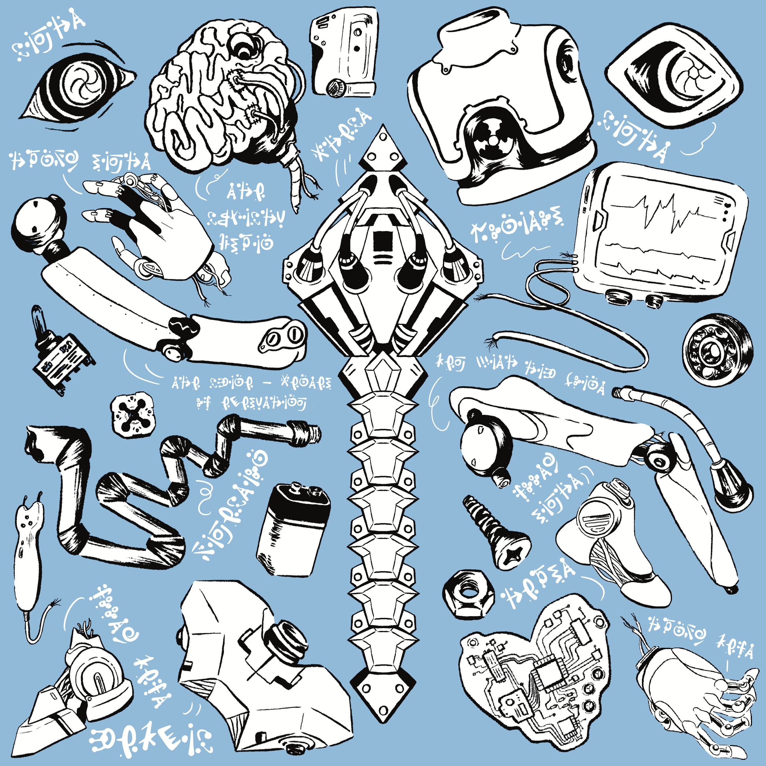 Robot Parts - ink on paper, digital