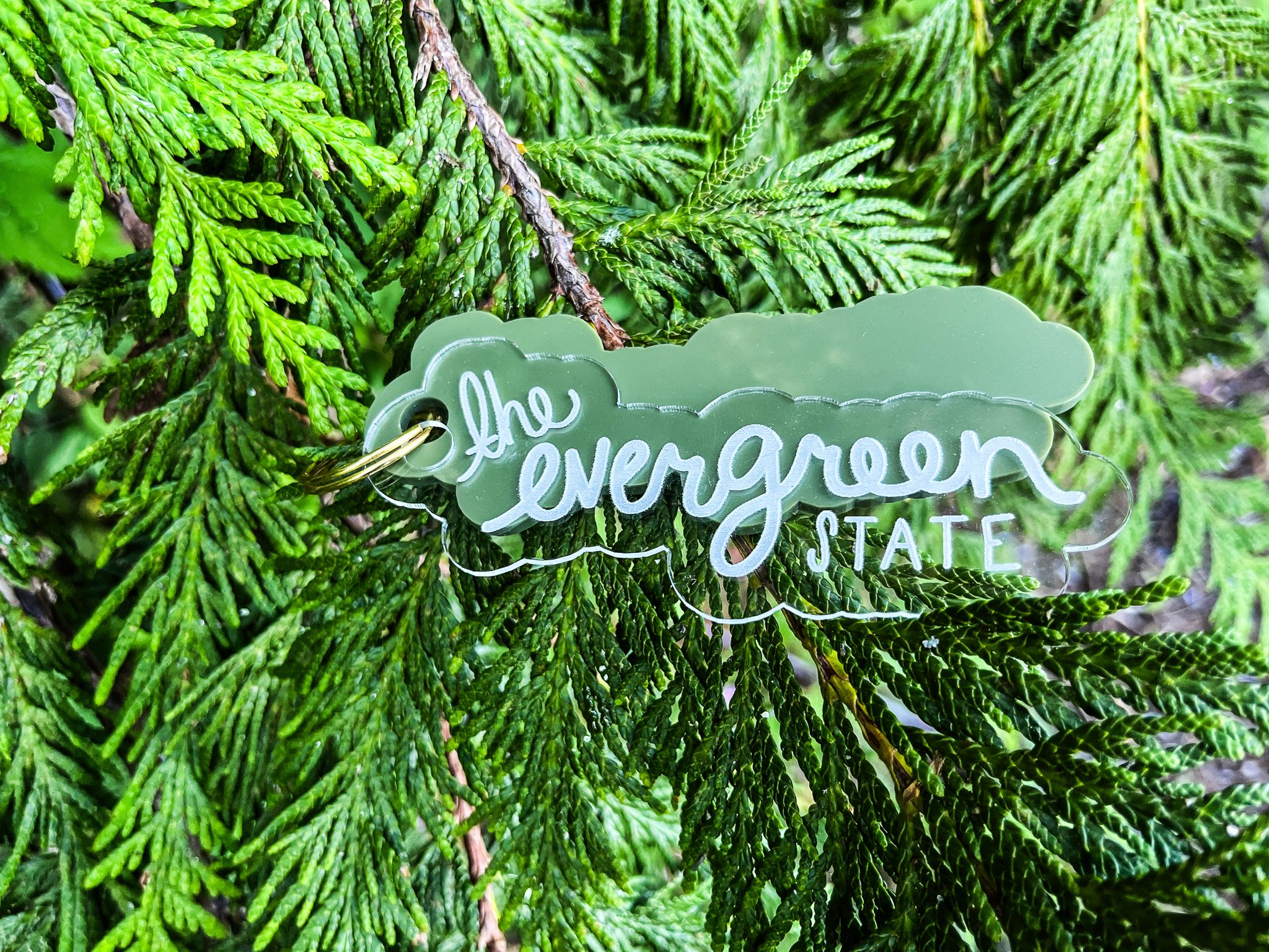 The Evergreen State - Washington State Customizable Keychain - Hand Lettered