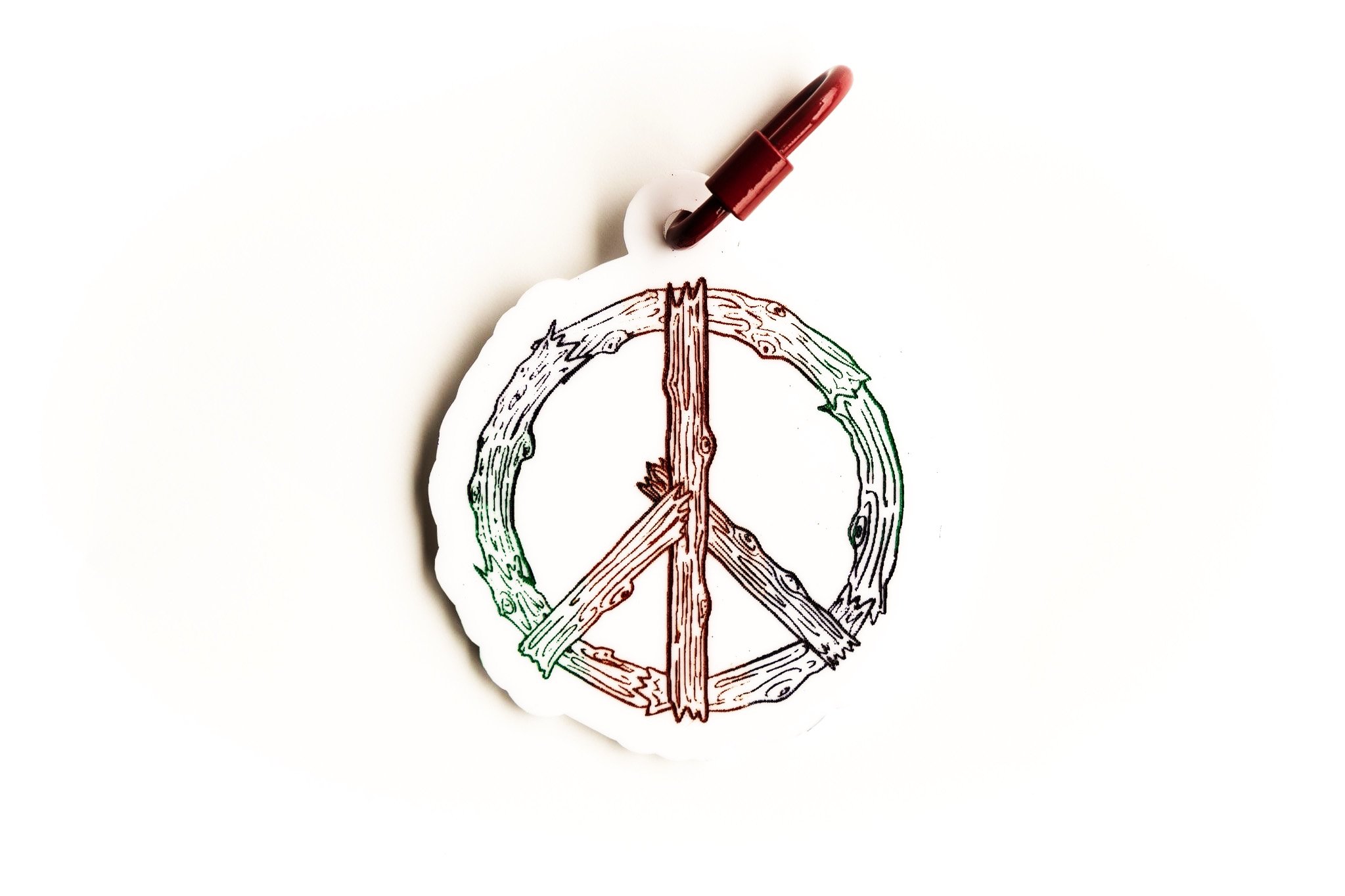 Peace Sign Bag Charm in White acrylic - Hand Illustrated