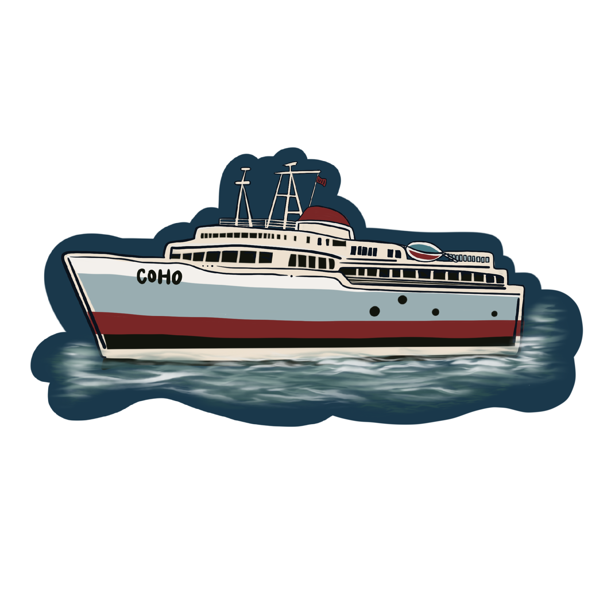 Coho Black Ball Ferry Magnet | Hand-Drawn PNW Magnets | Olympic Peninsula Souvenir | Washington State Fridge Magnet