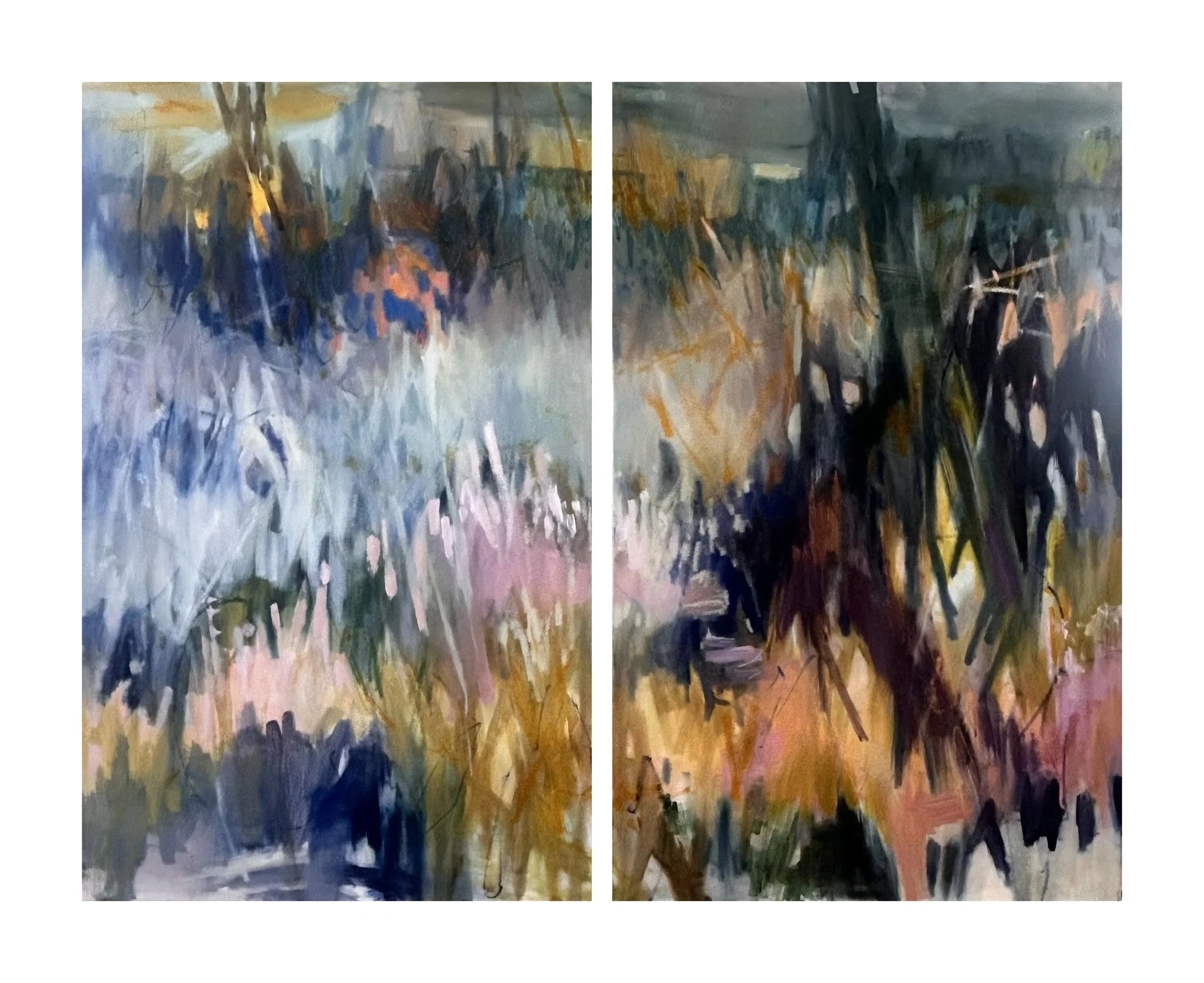  Half Remembered Places , 2026 
Oil on canvas 
48 x 30 x 1.5 inches x2 (diptych)