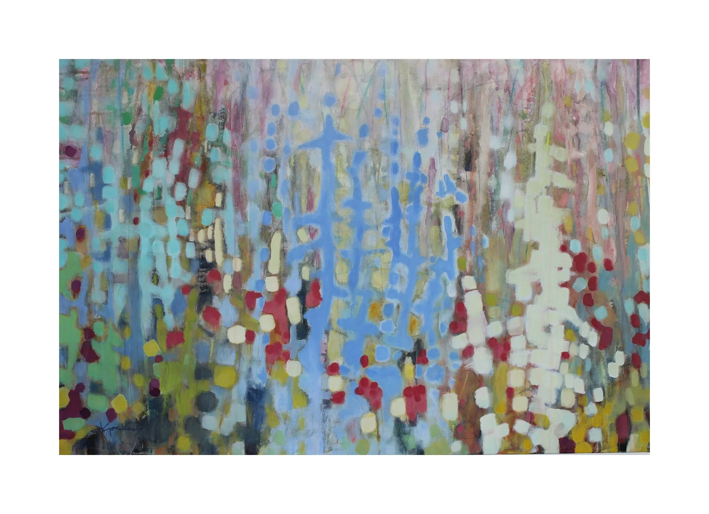 SOLD 
 Rhythm in Blues , 2022 
Acrylic and mixed media on canvas 
 30 x 48 x 1.5 inches