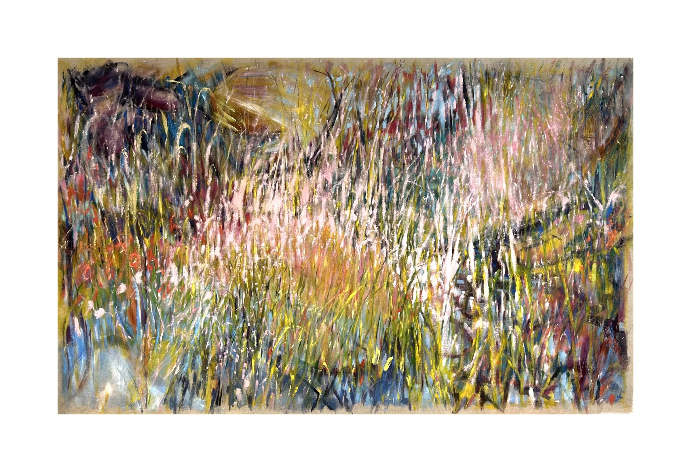 SOLD 
 Meadow Odyssey , 2024 
Oil and mixed media on unstretched linen 
 66 x 105 inches