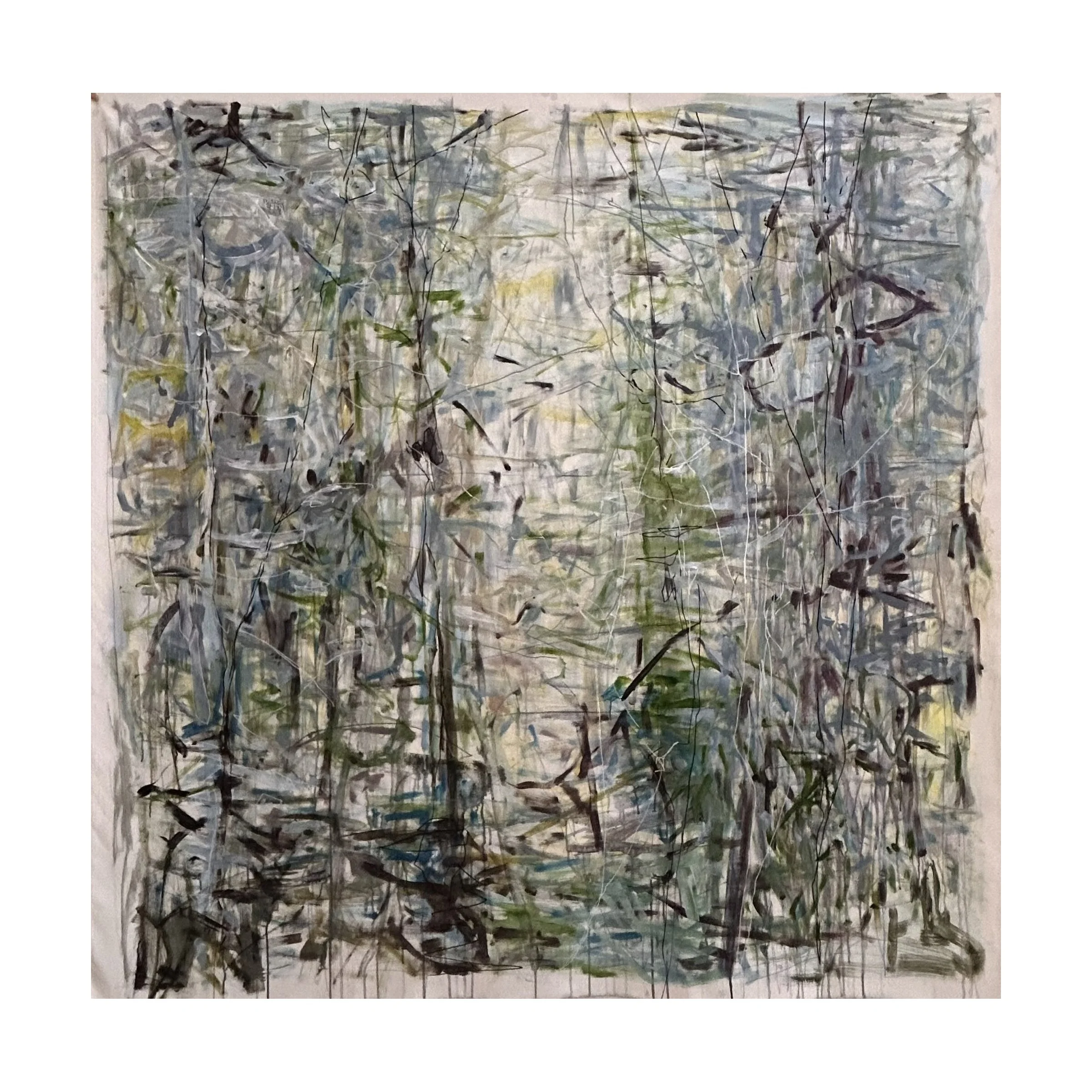  Forest Scaffolding (Dawn) , 2025 
Acrylic and mixed media on unstretched canvas 
65 x 65 inches