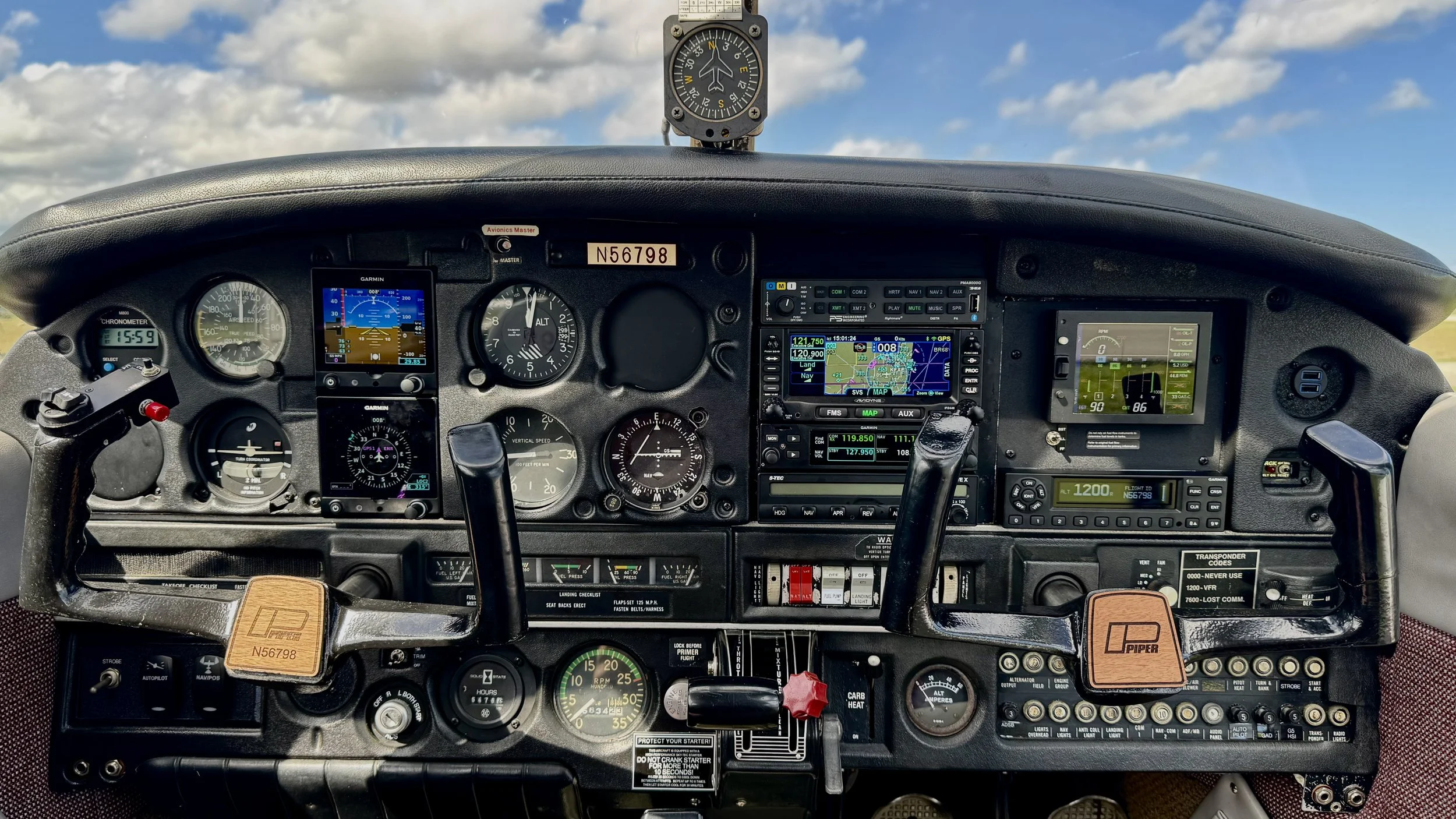 Warrior cockpit.  Partial "glass".  Avidyn 440 color touchscreen moving map WAAS LPV.  2 Garmin G5 - AI and HSI.  2 axis autopilot.  Full IFR.  Qualifies as Technically Advanced Aircraft (TAA)
