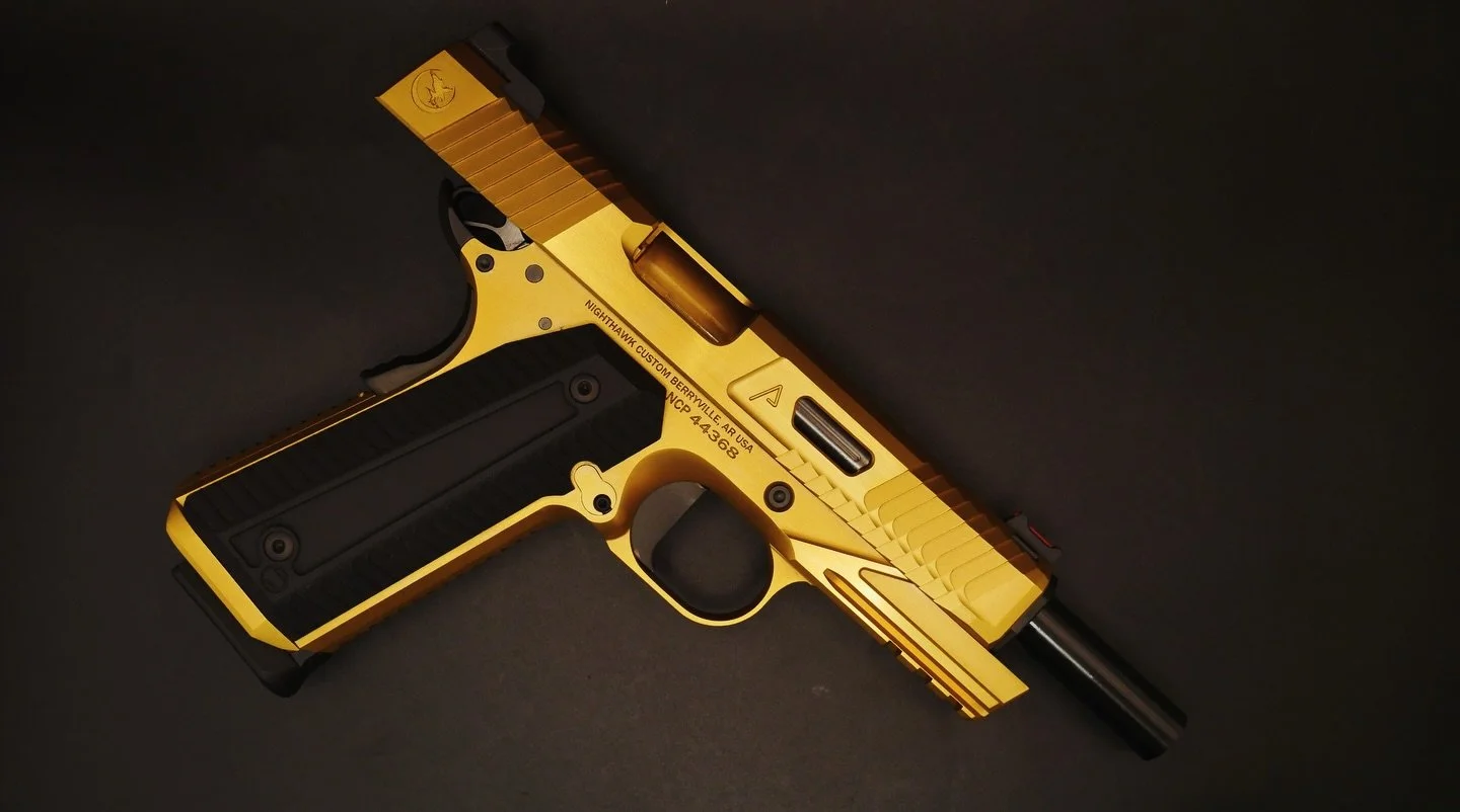 Nighthawk Customs Agent 2 TiN Gold coat. 🤌🏼 
Nothing feels quite like it, come get it.
@nighthawkcustom  @agencyarms 

#1911 #wadesguns #nighthawkcustoms #9mm #agencyarms

📸 @unsillybusiness