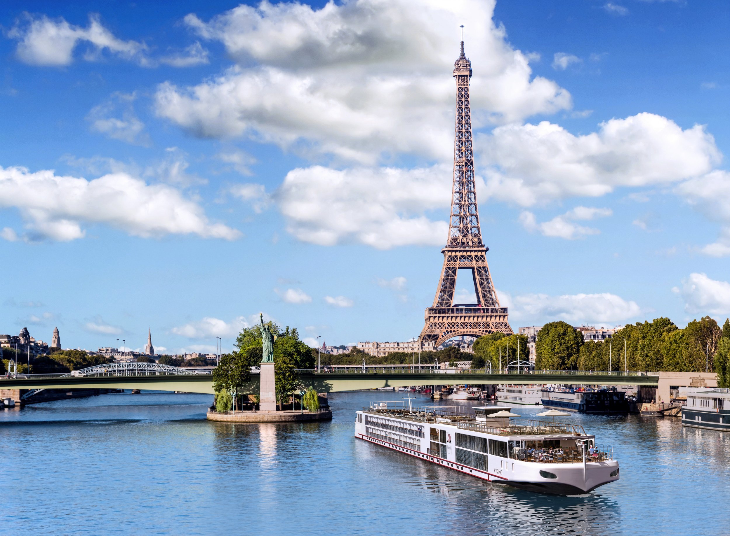 Viking longship on the Seine near the Eiffel Tower in Paris