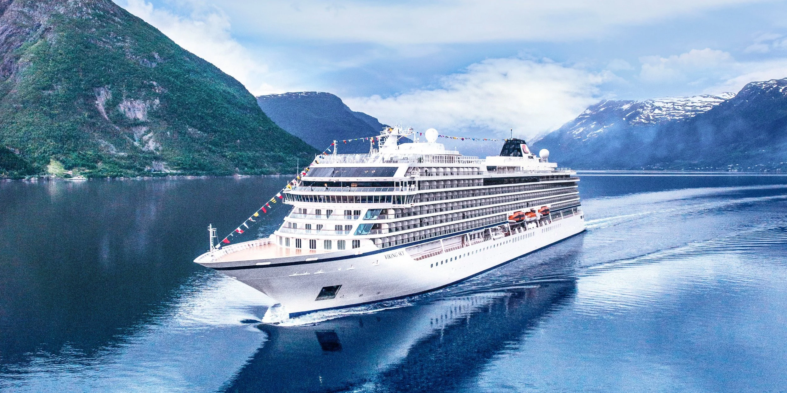 Viking ocean ship anchored in Eidfjord, Norway