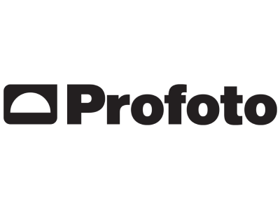 Profoto logo with black text and a black and white graphic element.