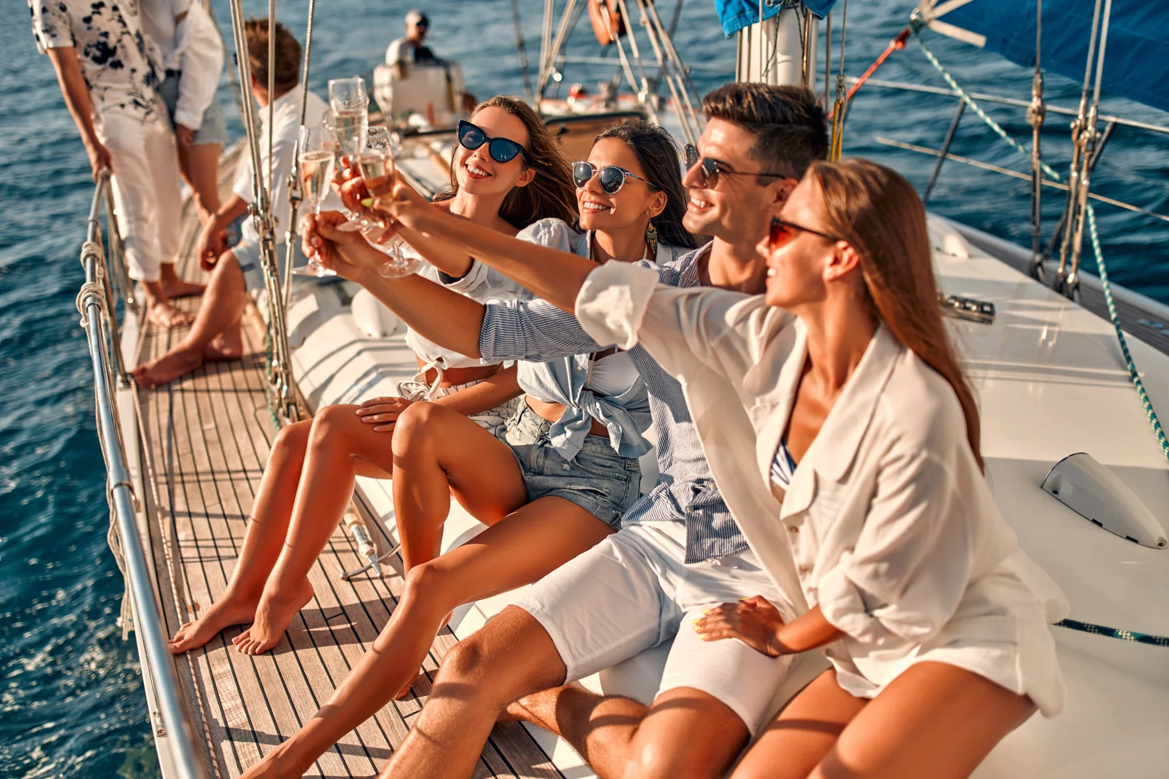 A professional corporate group hosting a private event aboard a charter yacht on Lake Michigan near Chicago.