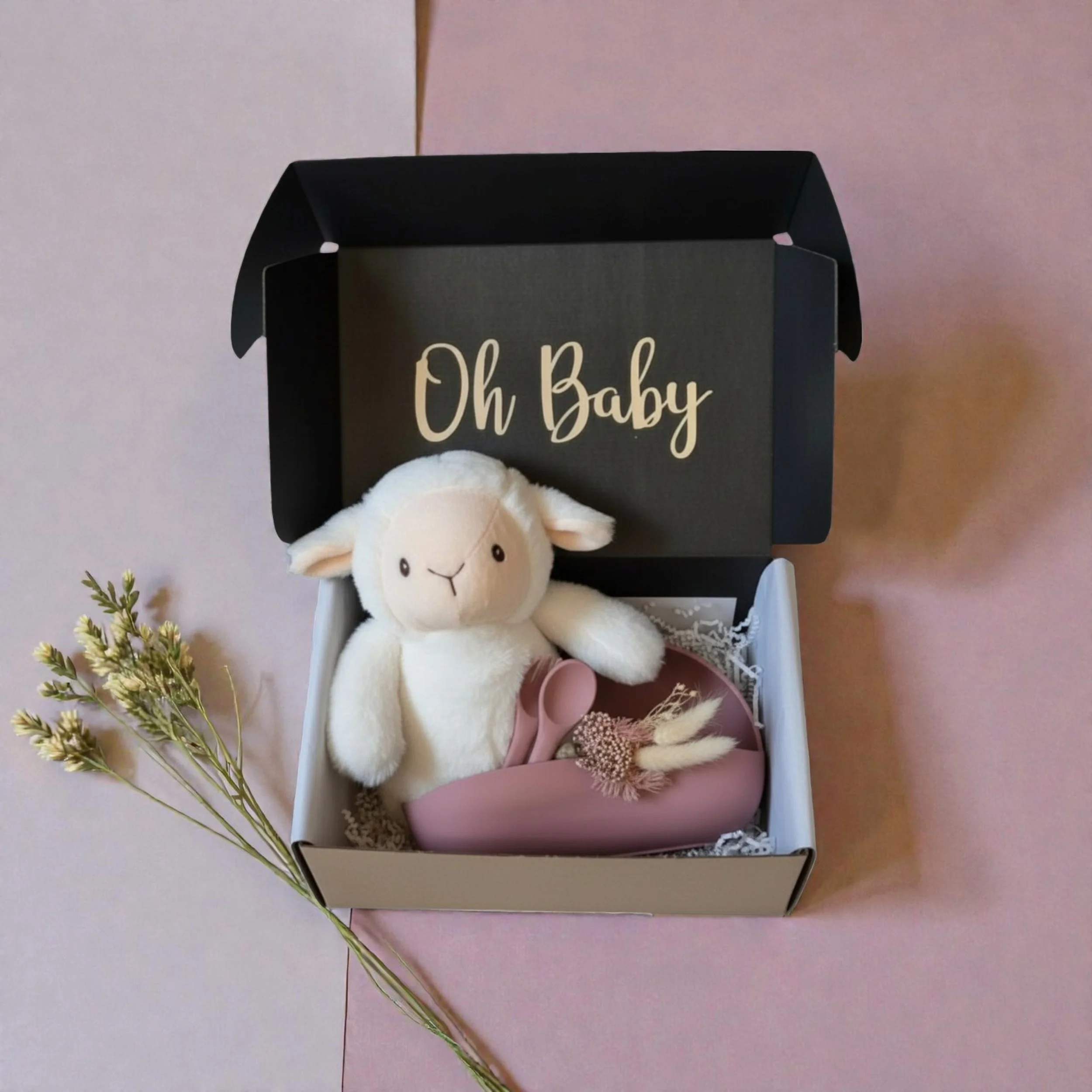 Oh Baby - Sheep and Pink bib and cutlery.jpg