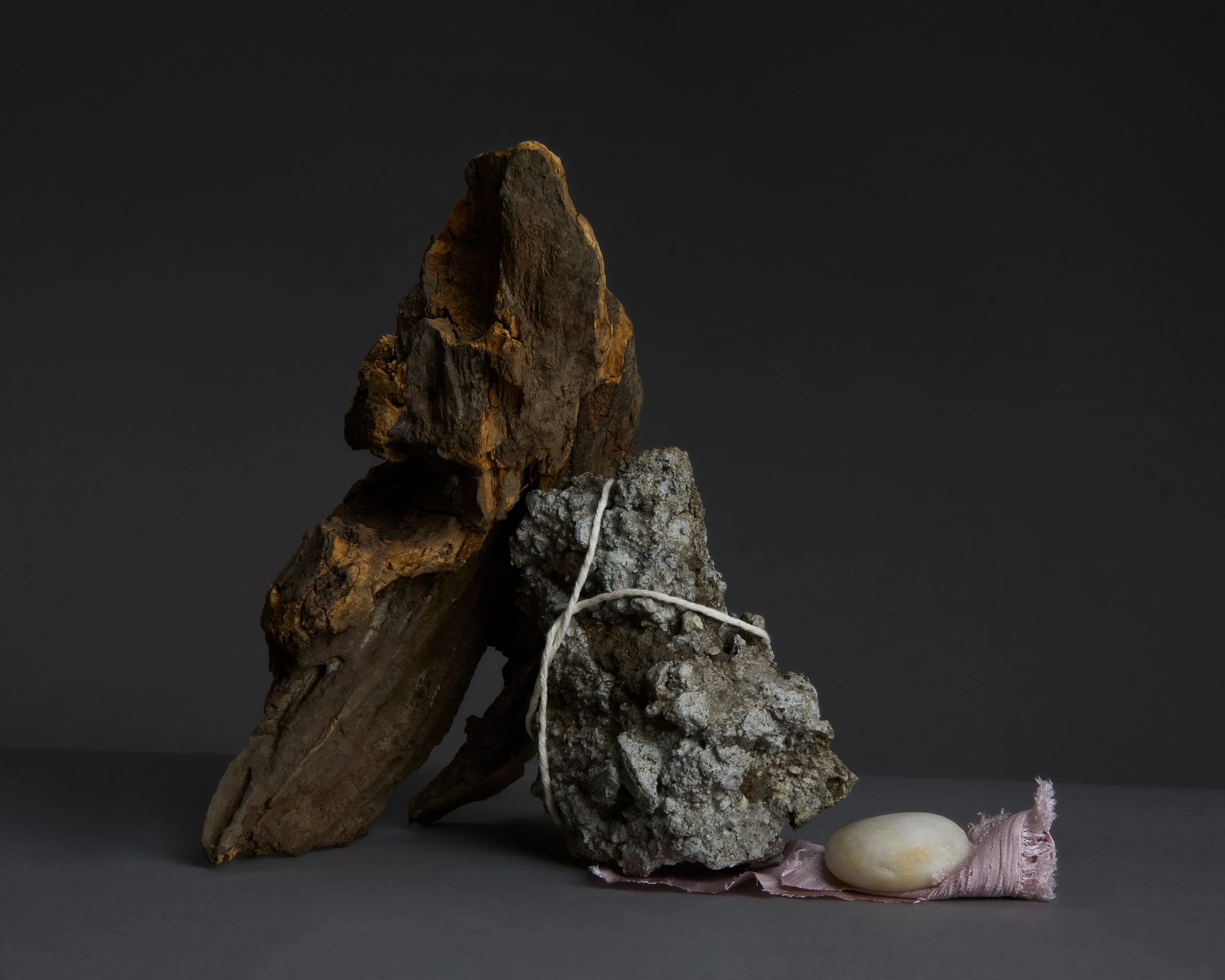 Still life photography series featuring sculptures of natural and industrial materials, inspired by Korean shamanistic traditions, revisiting family history, forced migration, and the cultural silences left by Japan's occupation and Korea's division.