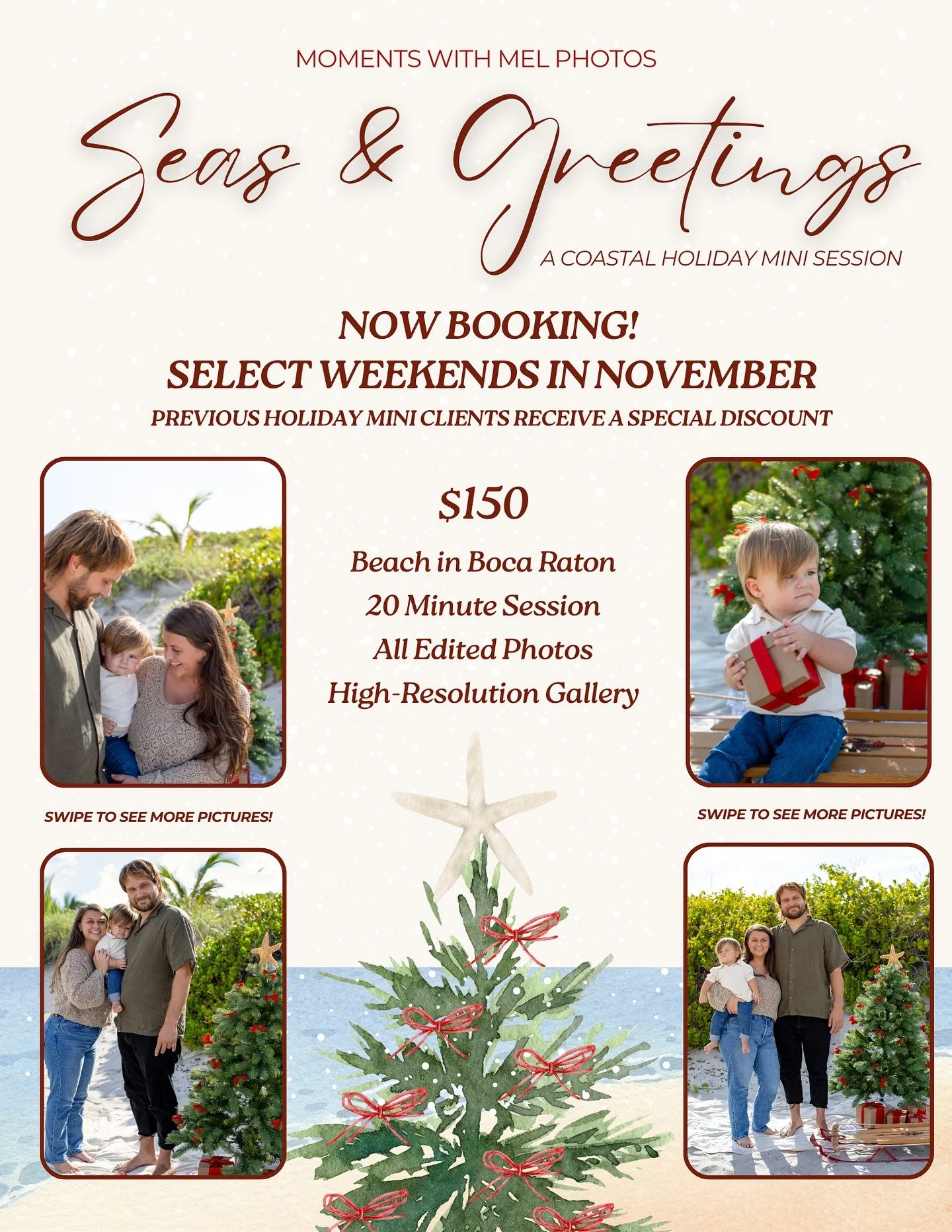 🎄✨ Seas &amp; Greetings! ✨🎄 Holiday Minis &bull; Boca Raton &bull; November  🎁 $50 deposit required
❤️ Returning holiday mini client discount 💚 Spots are limited | DM me to book!

#bocaratonphotography #familyphotographer #southfloridaphotography