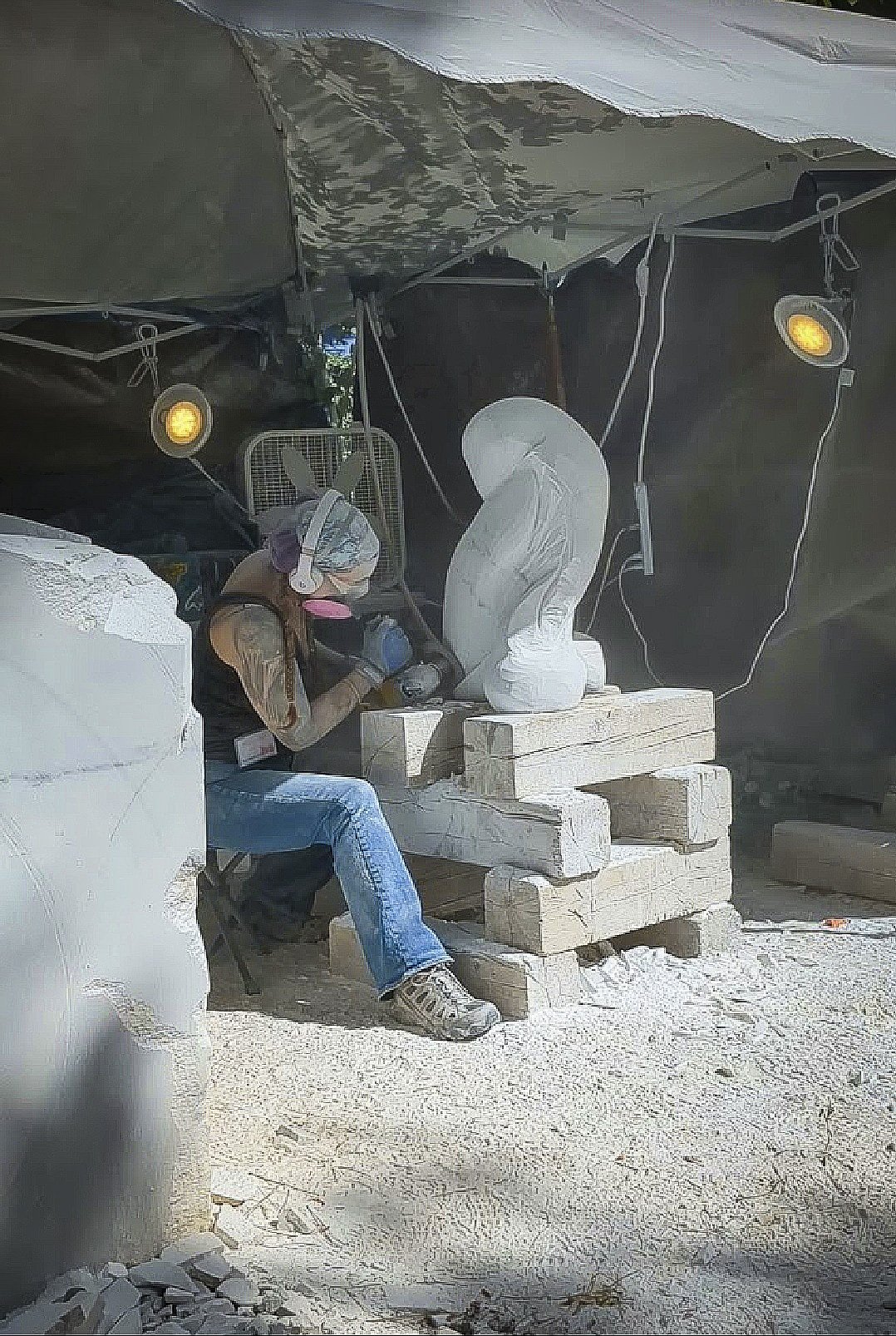 Carving marble at the MARBLE/marble symposium