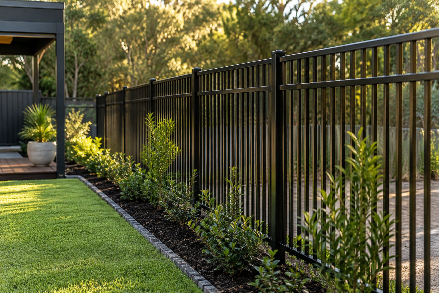 Black aluminium fencing installed at a residential property in North Brisbane