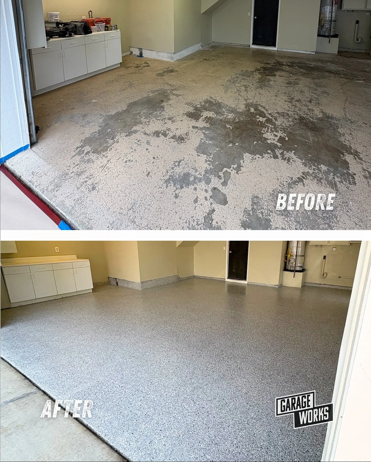 from DIY ➡️ to Deluxe 
 
Are your floors flaking from a diy kit? Let the professionals at @GarageWorksOC take your floors from peeling to permanent ⚡️