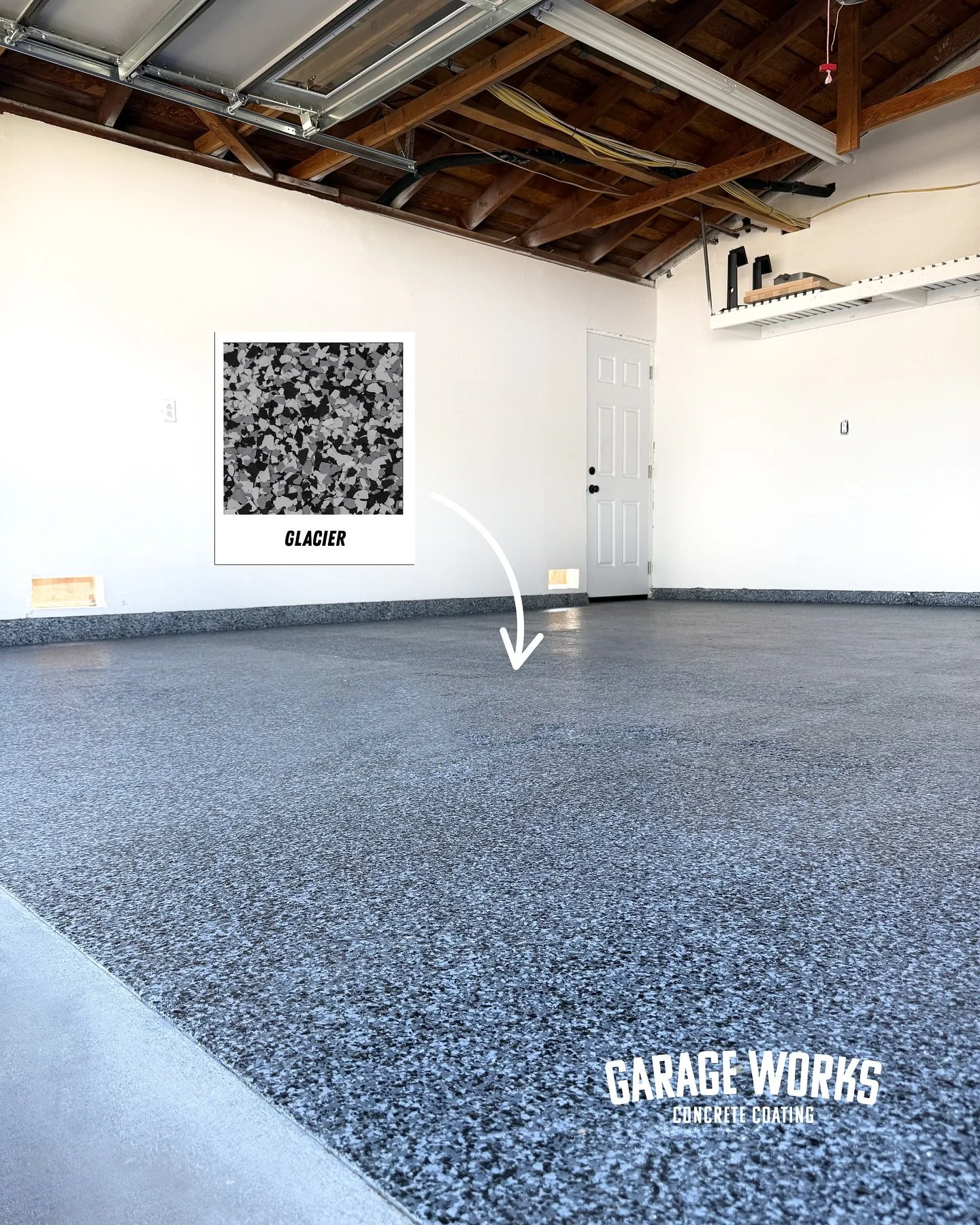More than a floor, it&rsquo;s an upgrade ⚡️ Glacier is a high contrast flake that add edge and style to any space. 

Looking for epoxy flooring in Orange County? Schedule your free quote today by visiting the link in our bio.