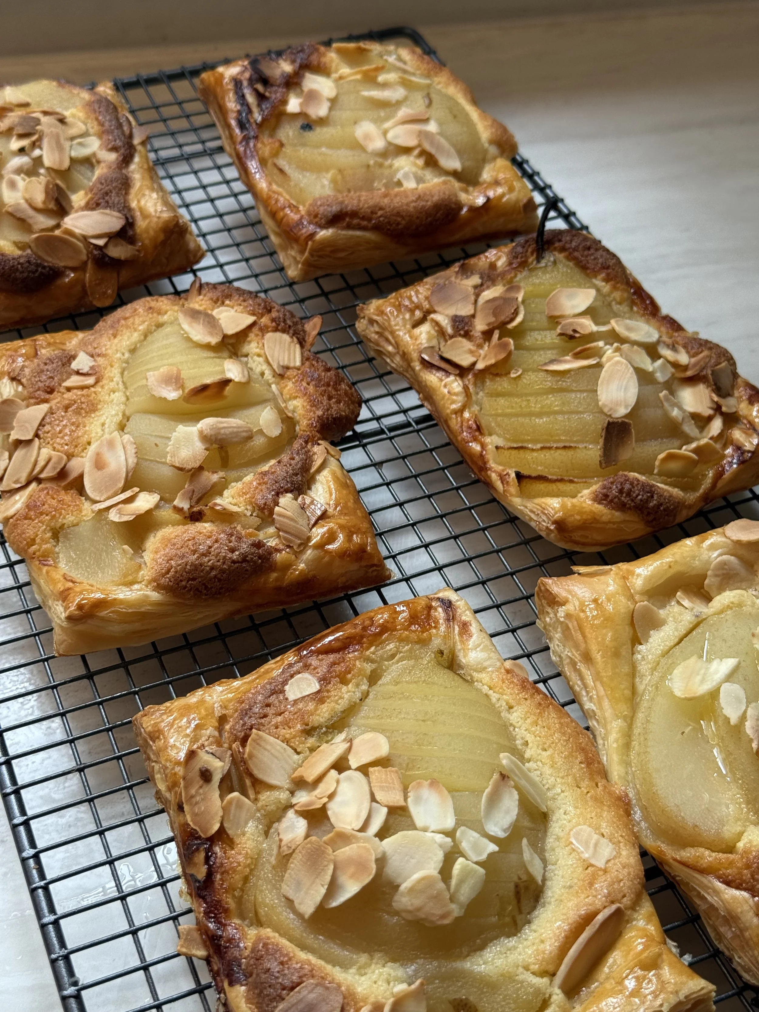 Puff Pastry Almond Tarts with Poached Pear
