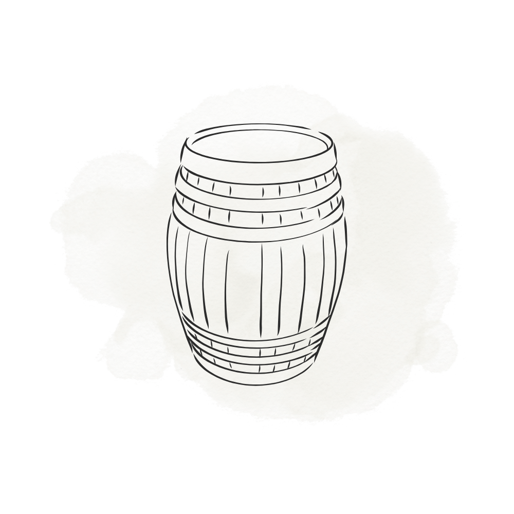 Sketch of a wooden barrel with a watercolor background