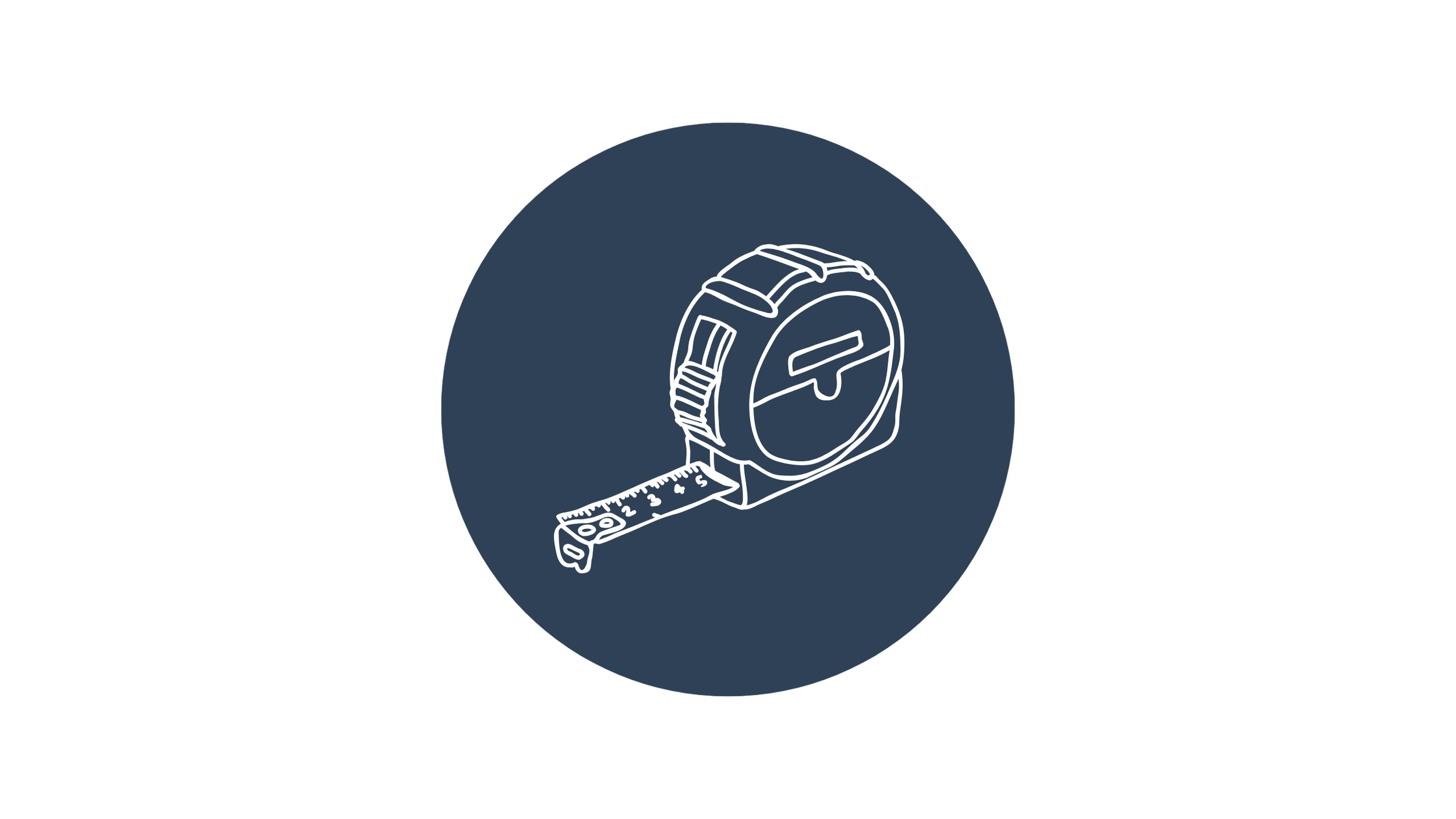 Illustration of a measuring tape with a gauge and a slider, surrounded by a navy blue circle.