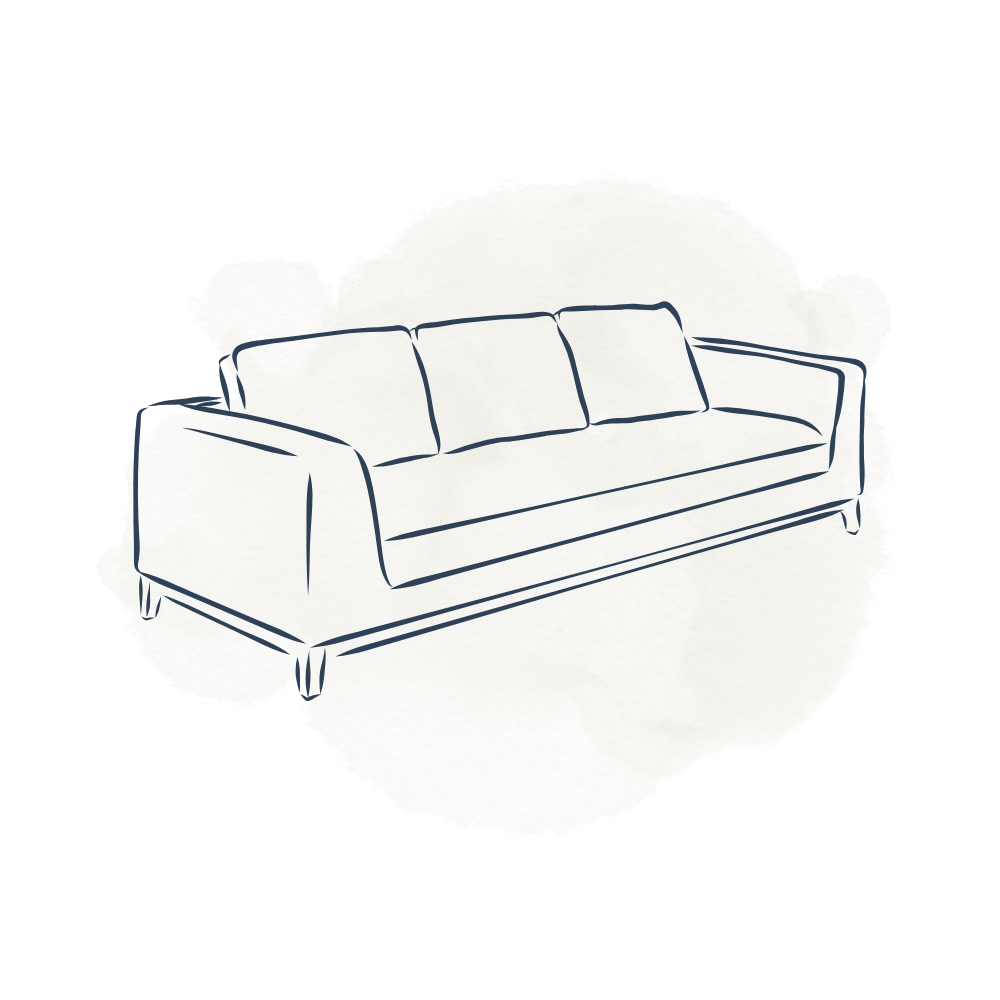 Sketch of a sofa with cushions on a textured background