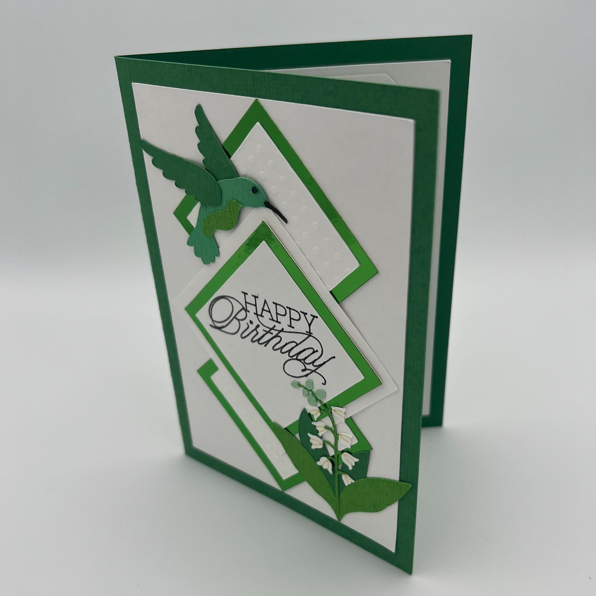 May birthdays are represented hummingbirds, Lilly of the Valley flowers, and Emeralds. 
#may #maybirthdays #birthdaycard #maybirthstone #maybirthdaycard