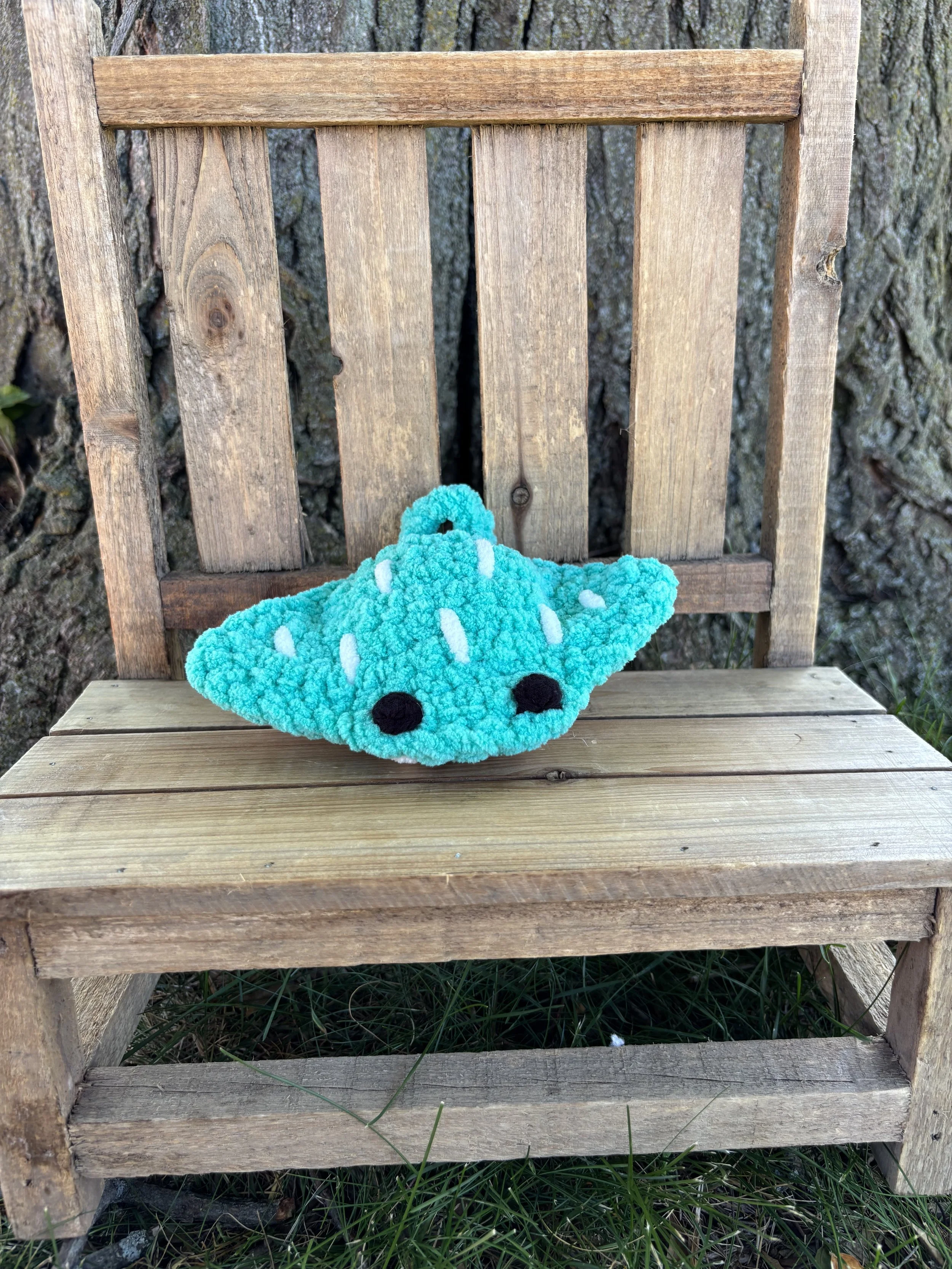 Handmade crochet teal stingray plushie