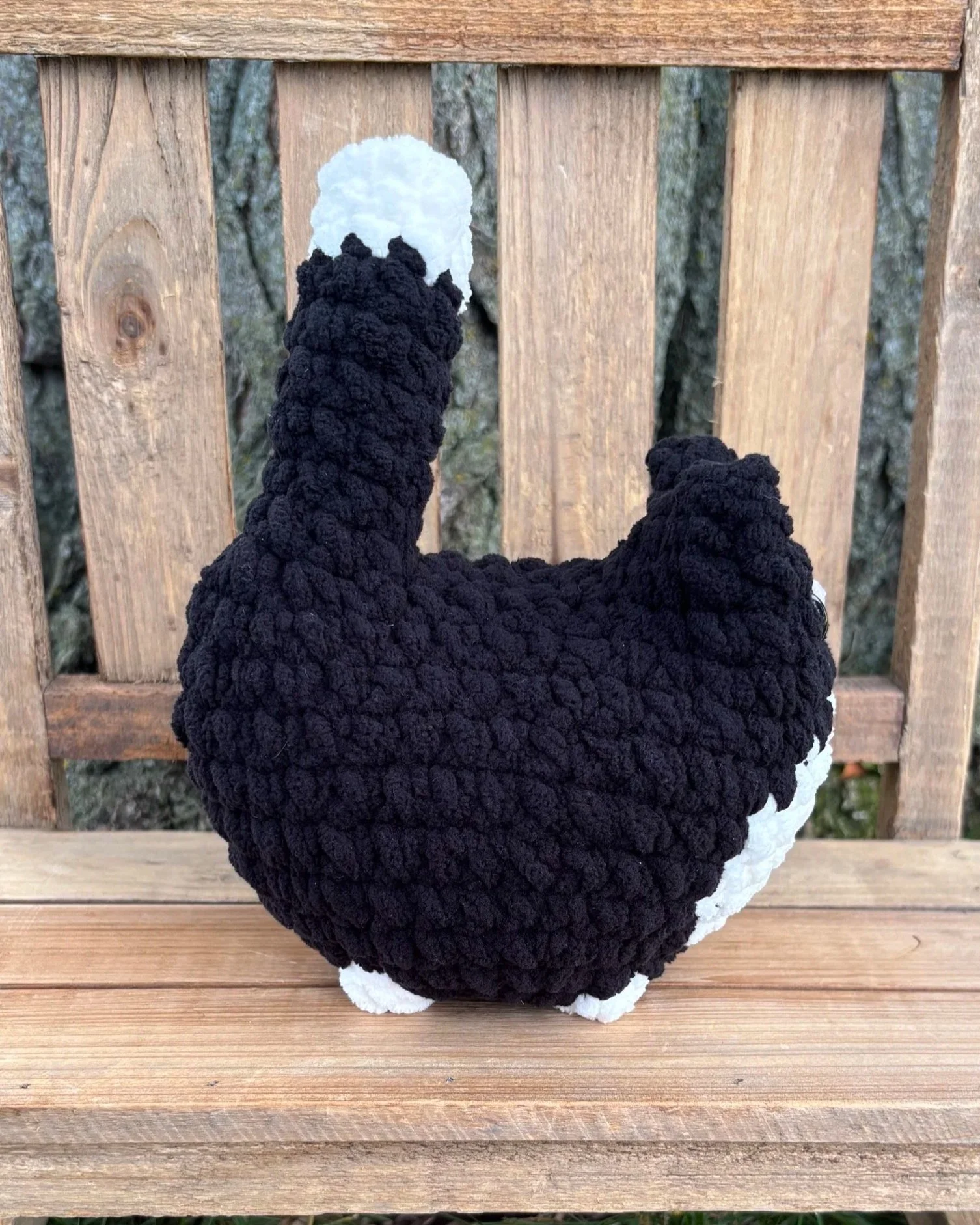 Handmade crochet black tuxedo cat plushie