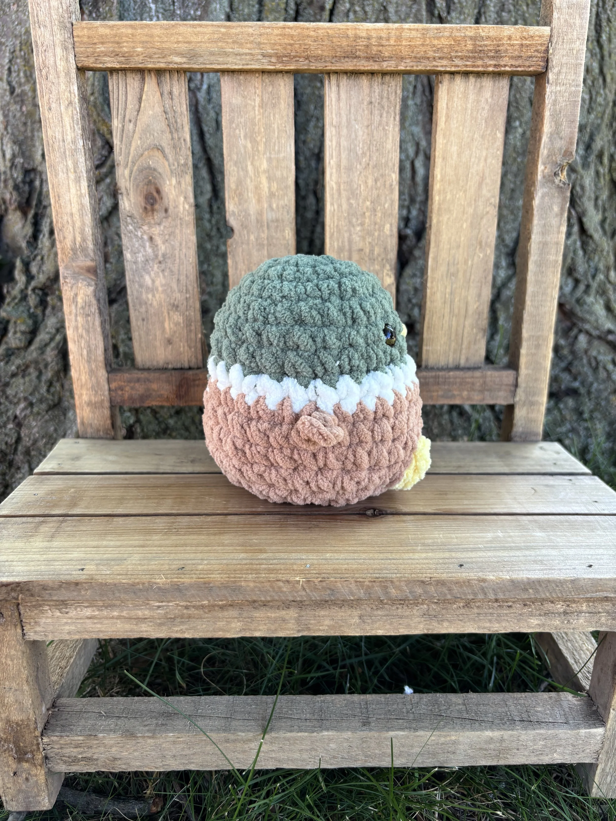 Handmade crochet round mallard plushie