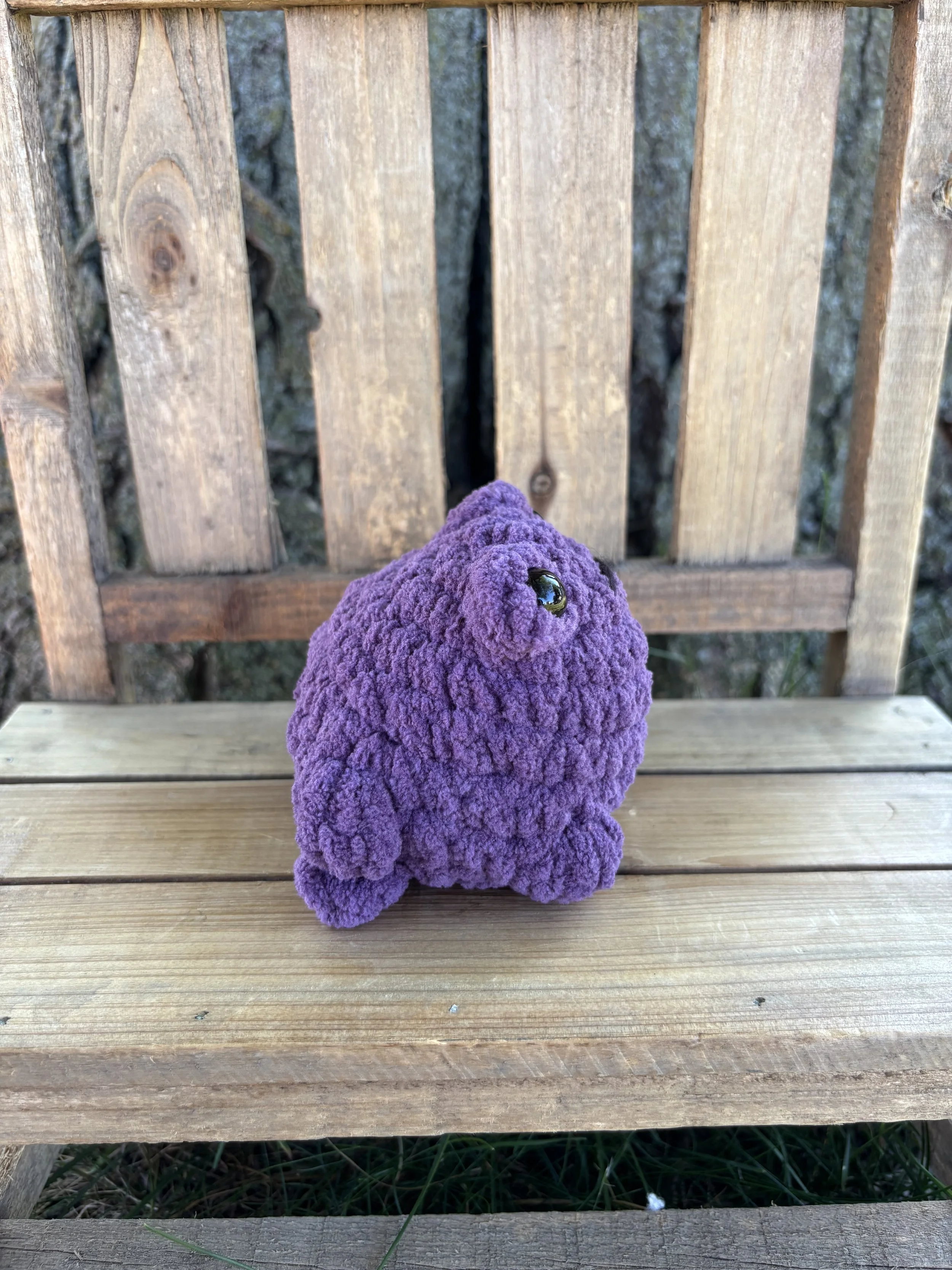 Handmade crochet purple jumping frog plushie