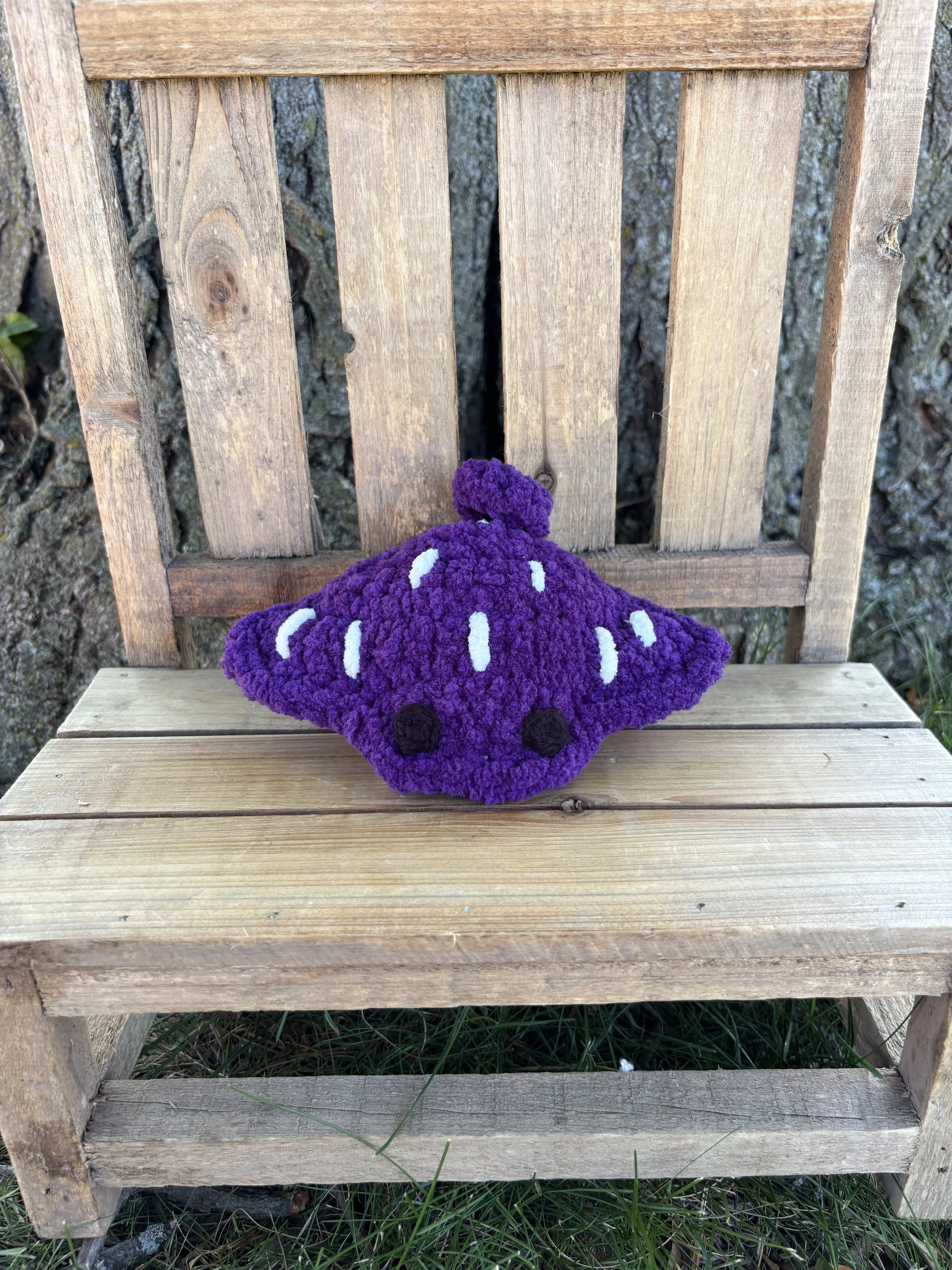 Handmade crochet purple stingray plushie