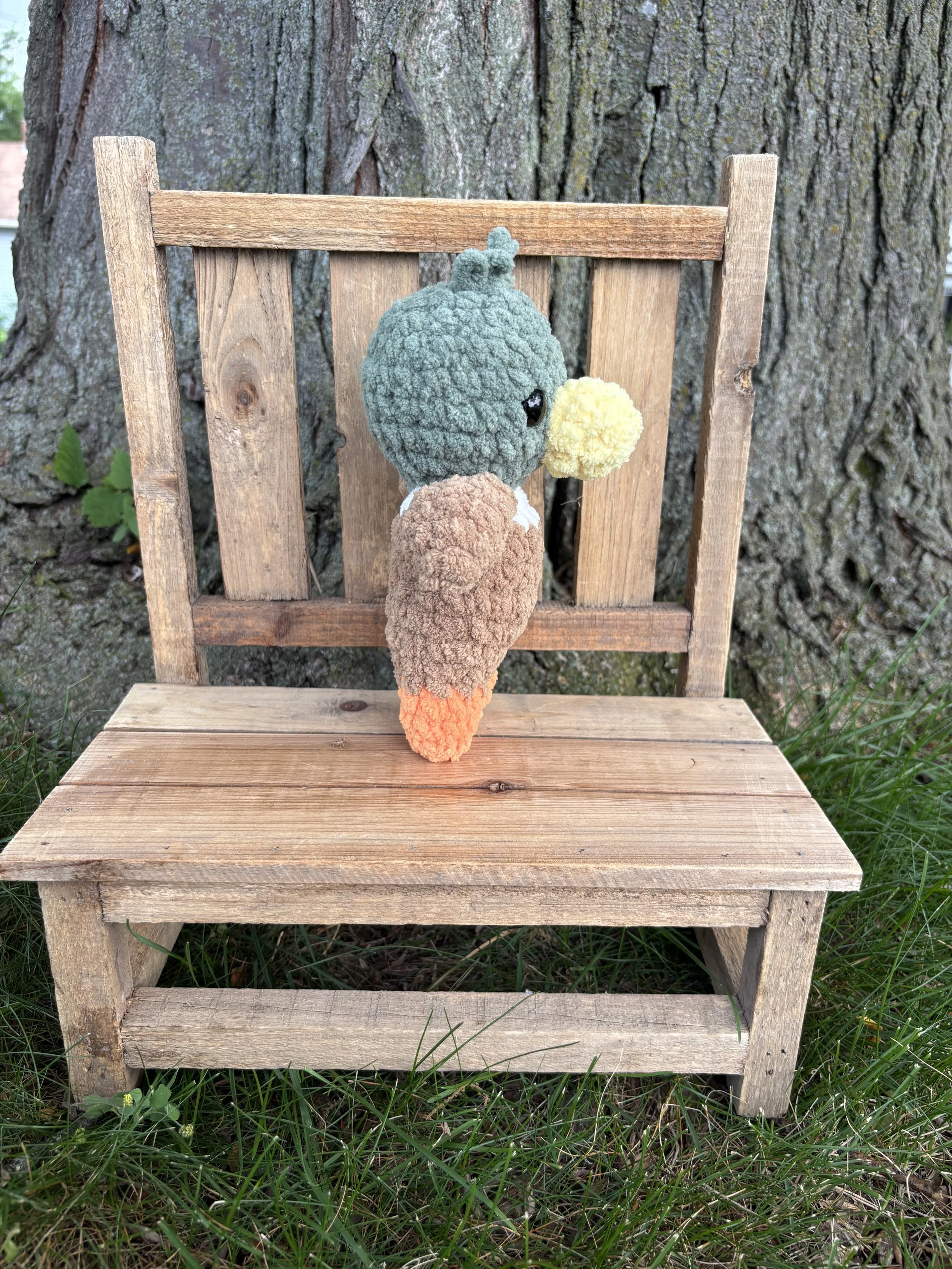 Handmade crochet mallard duck plushie