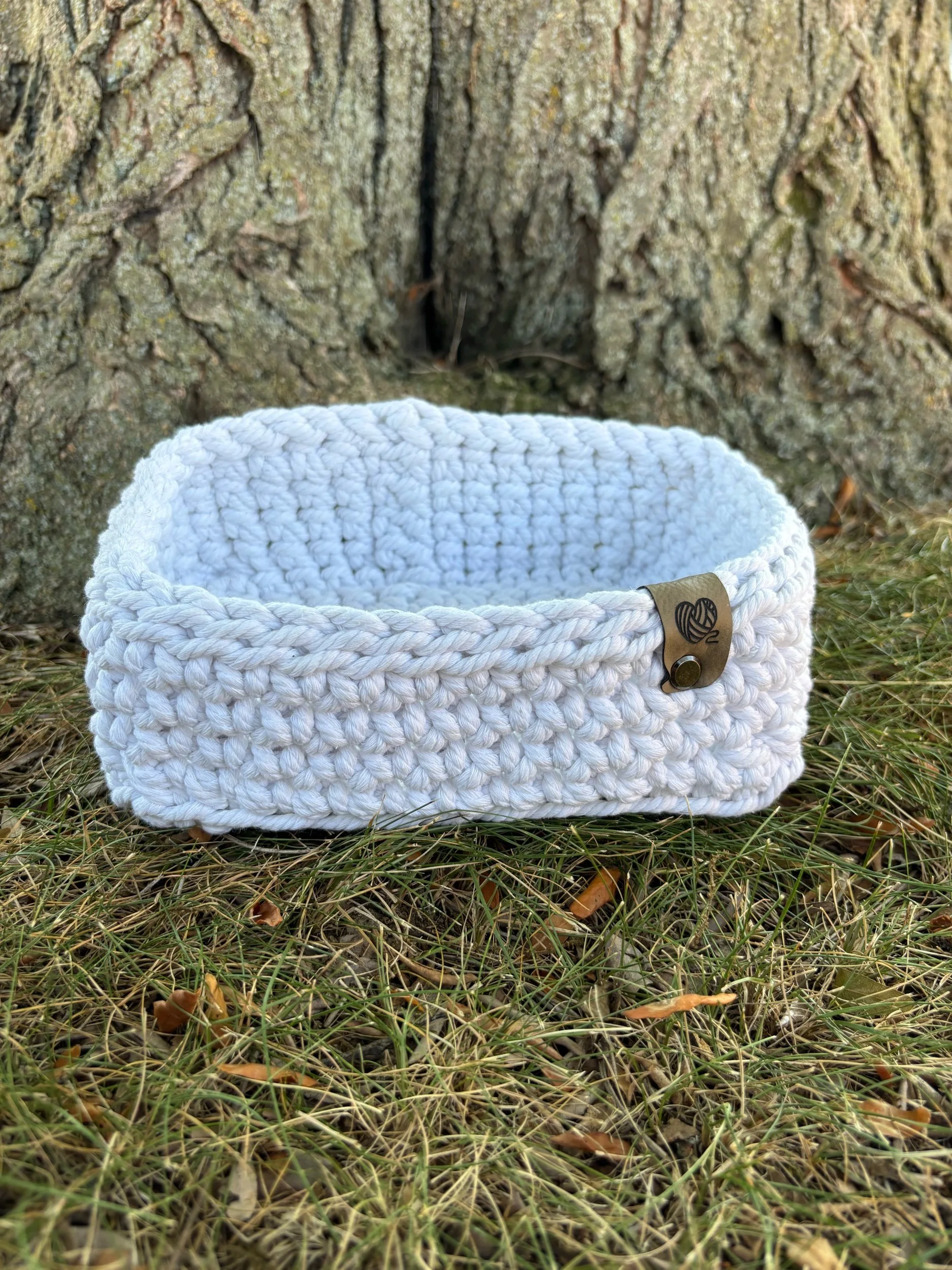 Handmade crochet round basket in natural macrame cord
