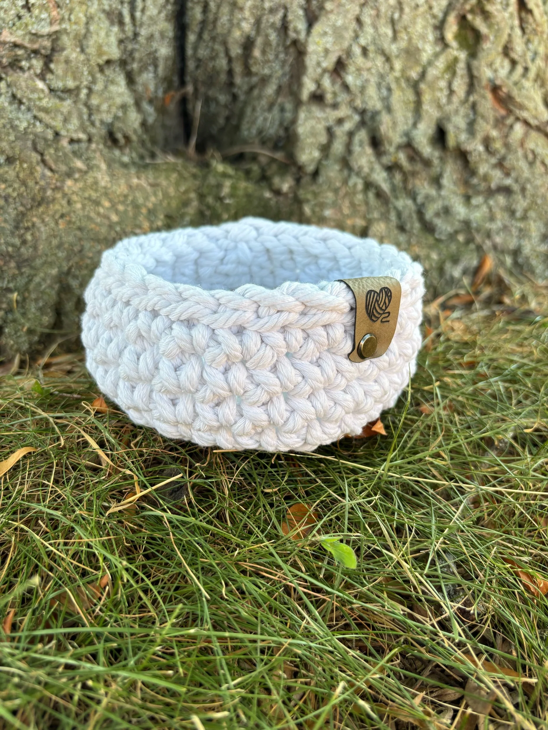 Handmade crochet round basket in natural macrame cord