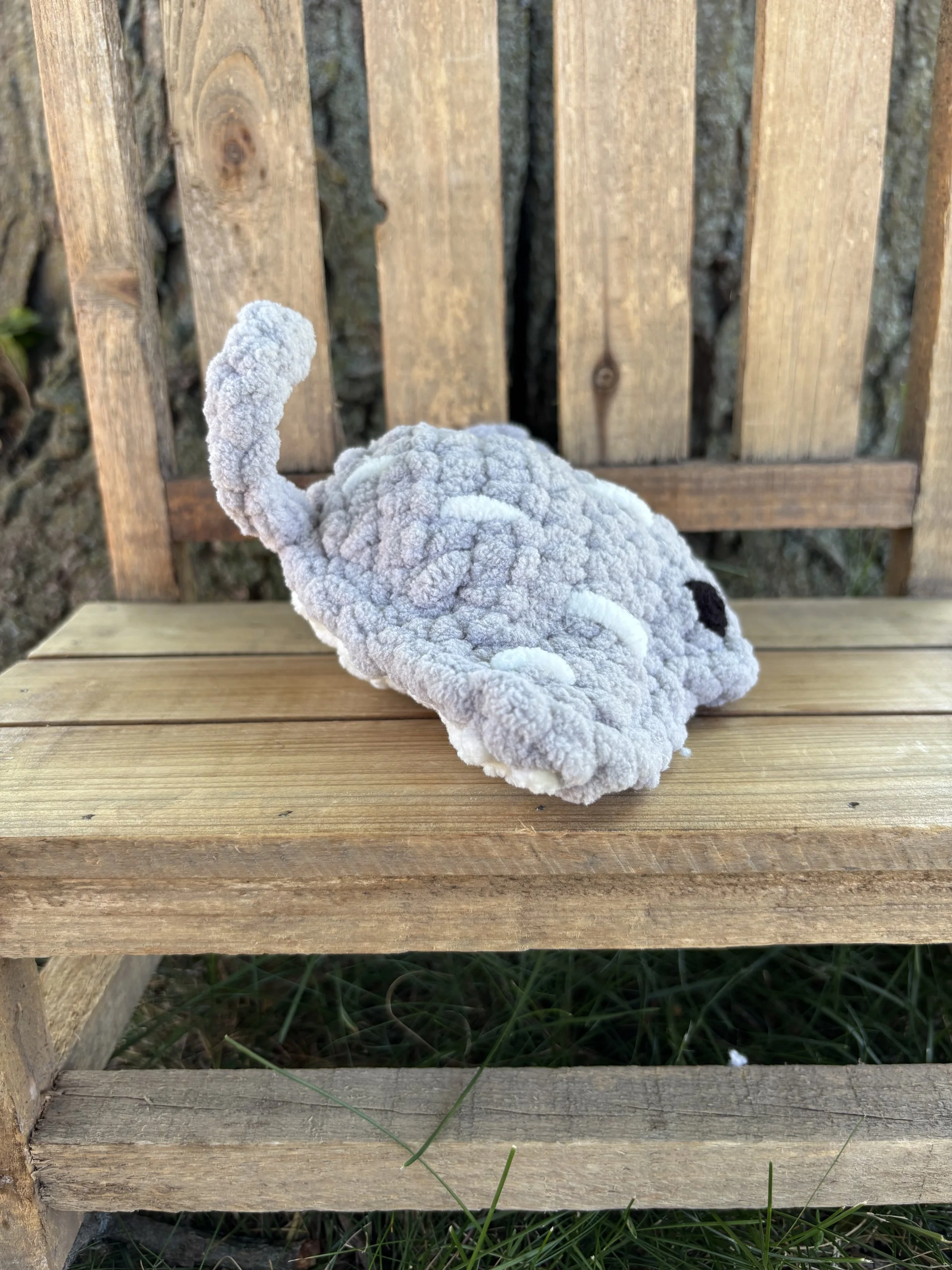 Handmade crochet grey stingray plushie