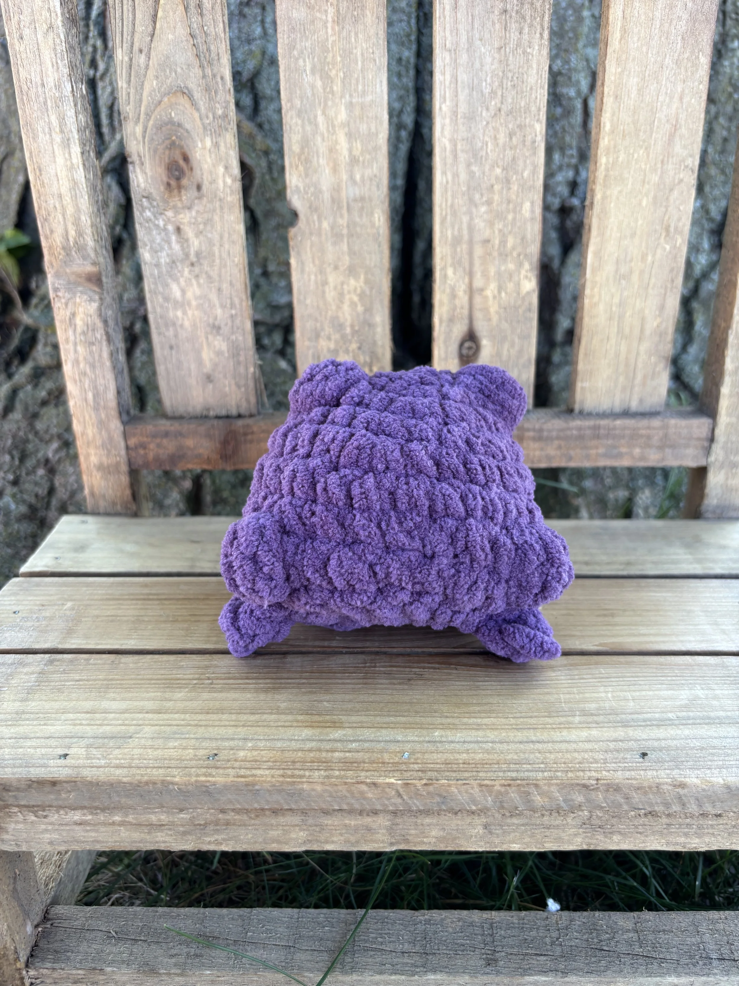 Handmade crochet purple jumping frog plushie