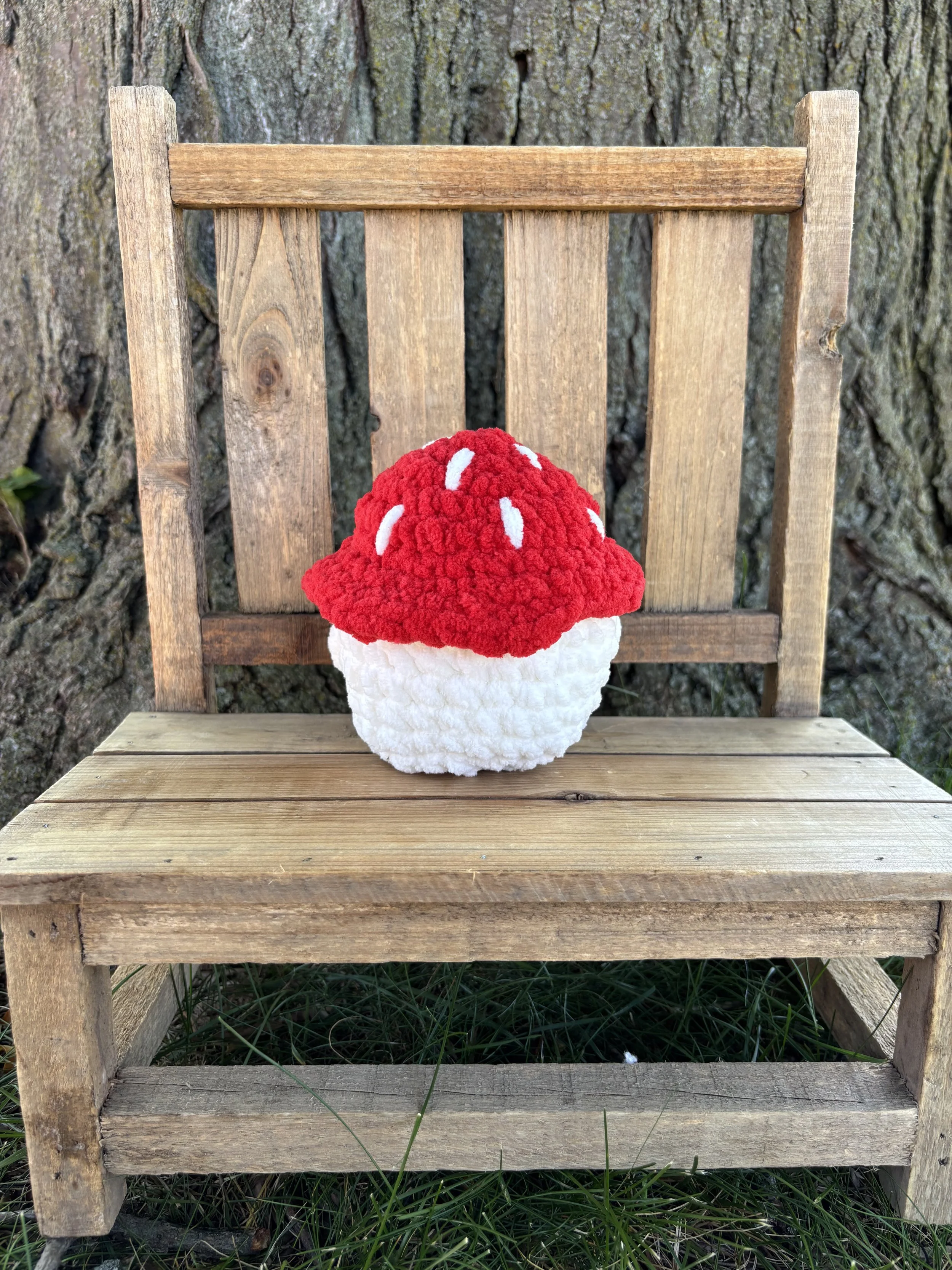 Handmade crochet red mushroom plushie